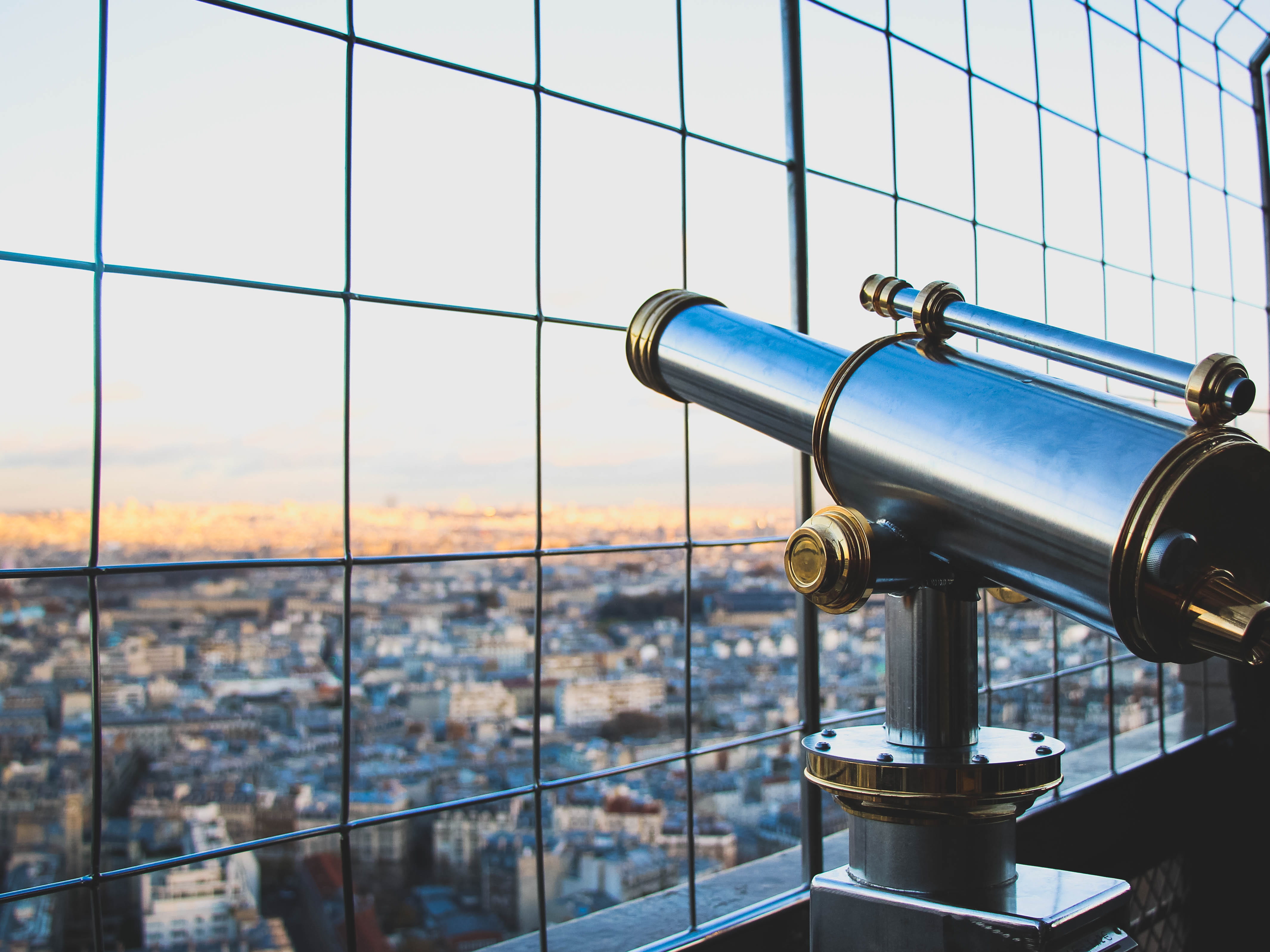 astronomy, top view, steel, near, silver colored, focus on foreground, hand-held telescope, cityline, alloy, view top, close-up, cityscape, outdoors, observation point, HD Wallpaper