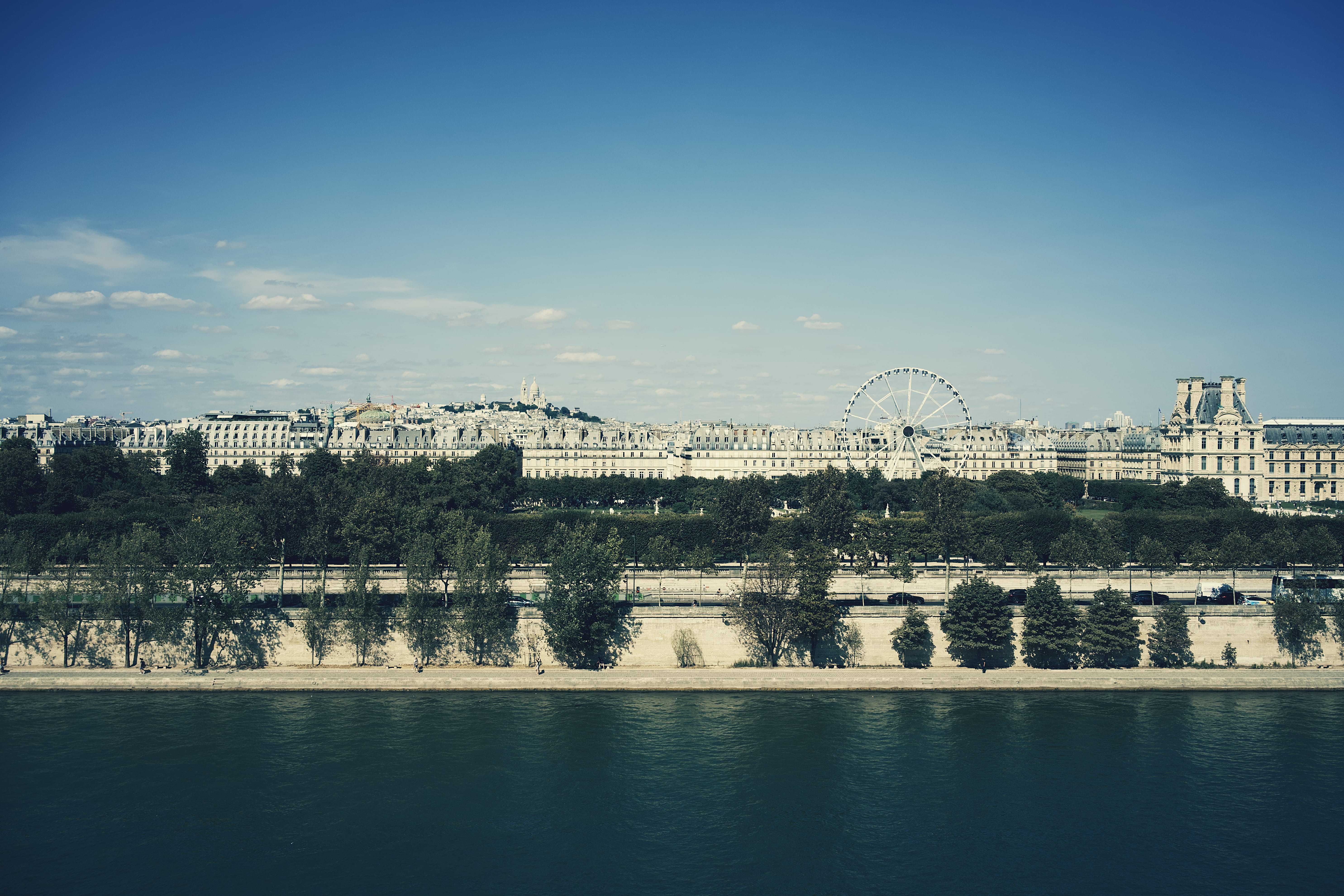 seine, view, water, sacre coeur, architecture, outdoors, day, louvre, lines, cityscape, city, musée dorsay, cityline, tree, river, sacré-cœur basilica, HD Wallpaper