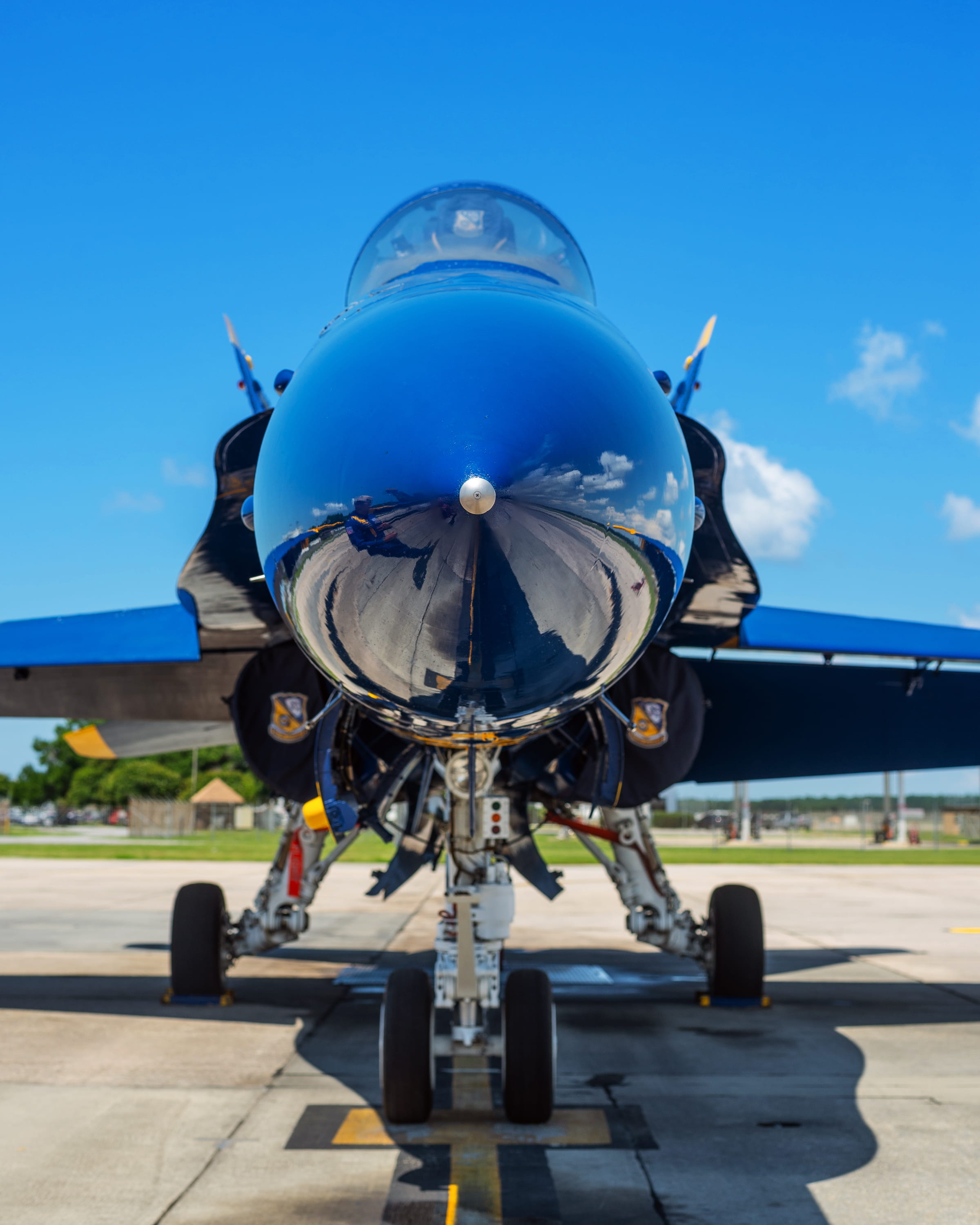 airplane, airport runway, relfection, public transportation, military, blue, plane, day, navy, cloud - sky, transportation, metal, pensacola, propeller, Phone HD Wallpaper