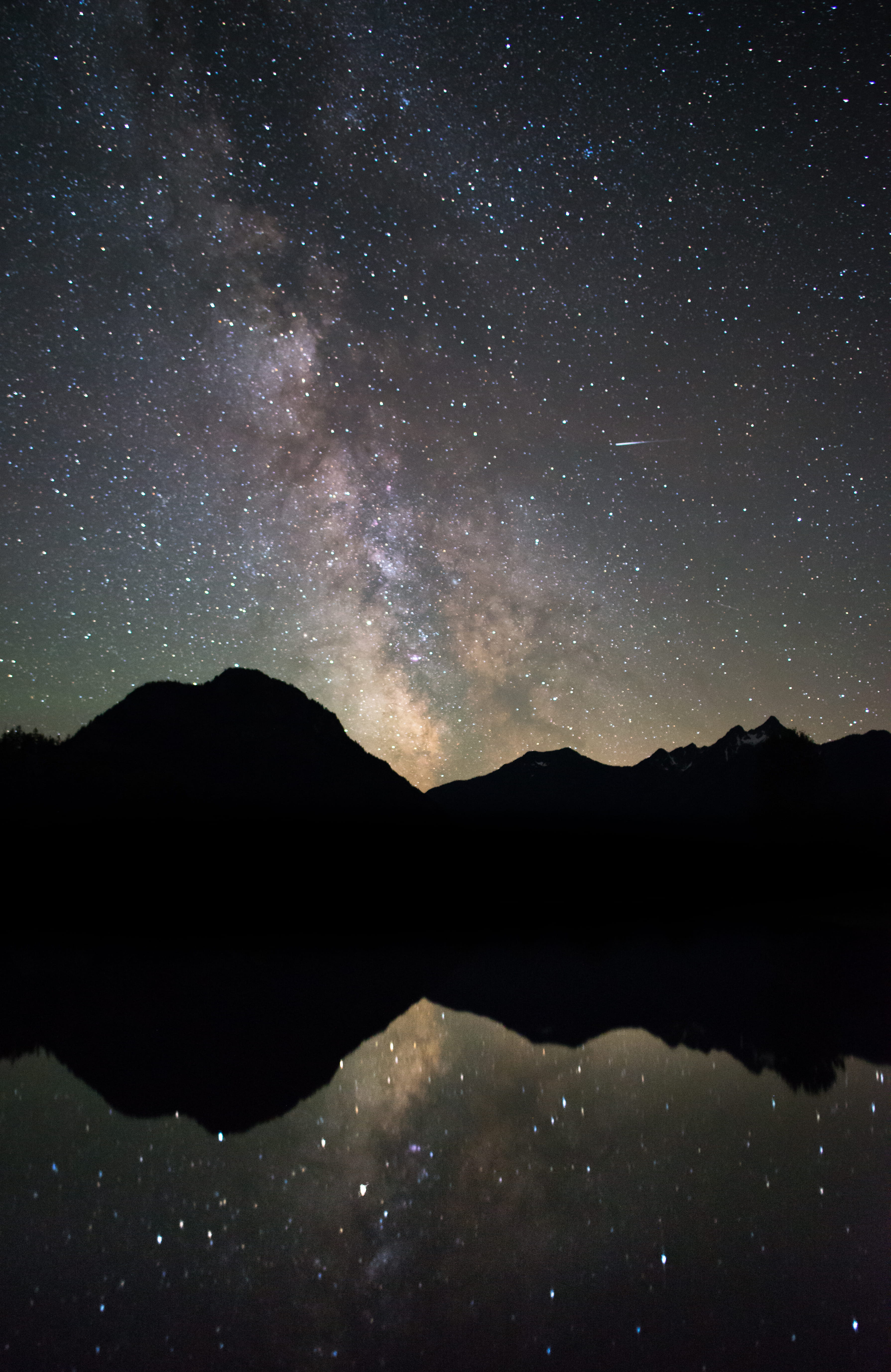 relfection, meteor, starry sky, infinity, solar System, lake, outdoors, stars, beauty In Nature, star Trail, sky, blue, exploration, star Field, milky Way, Phone HD Wallpaper