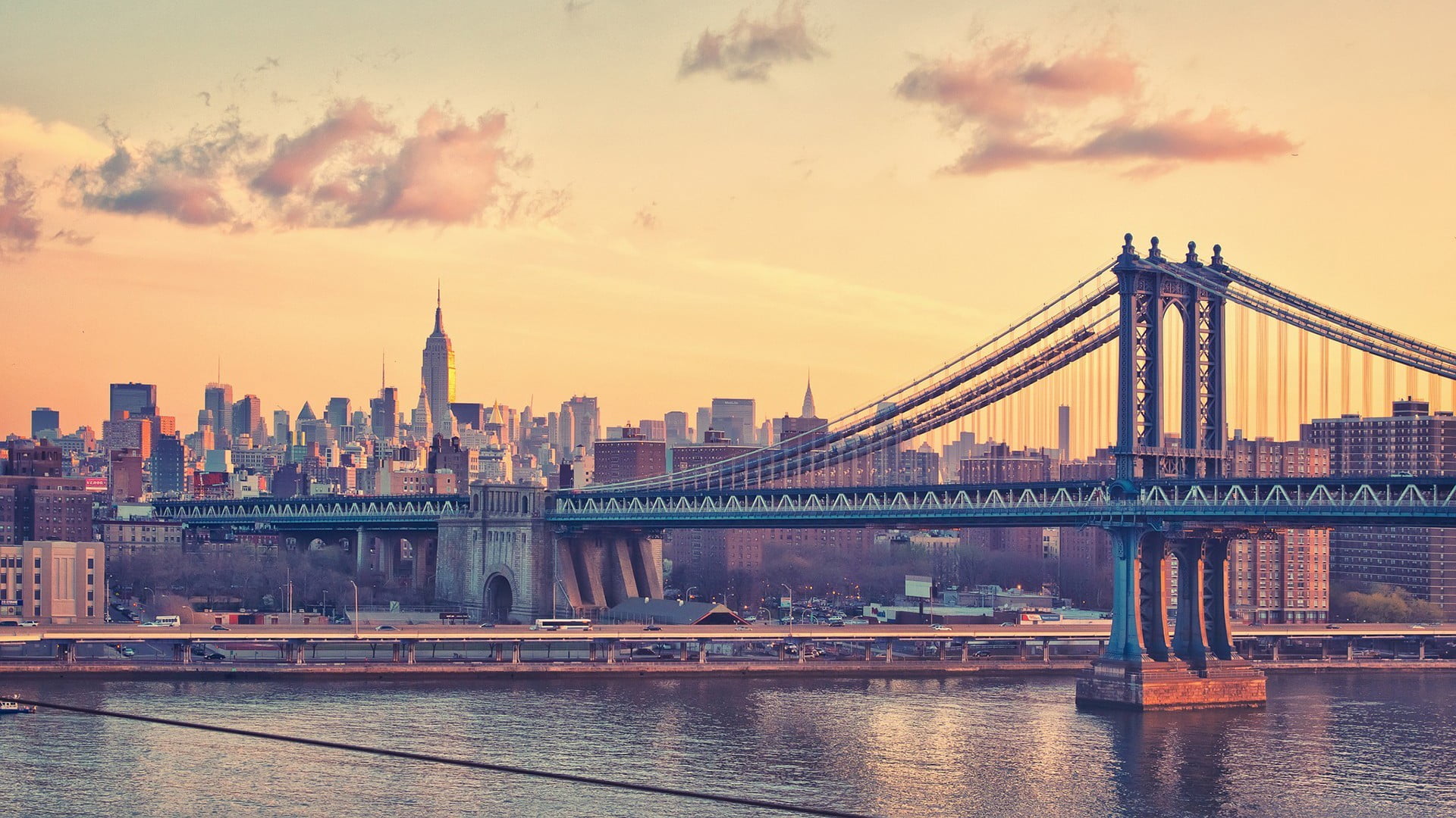 outdoors, built structure, suspension bridge, connection, New York City, transportation, travel destinations, 1080P, cityscape, brown, no people, tall - high, HD Wallpaper