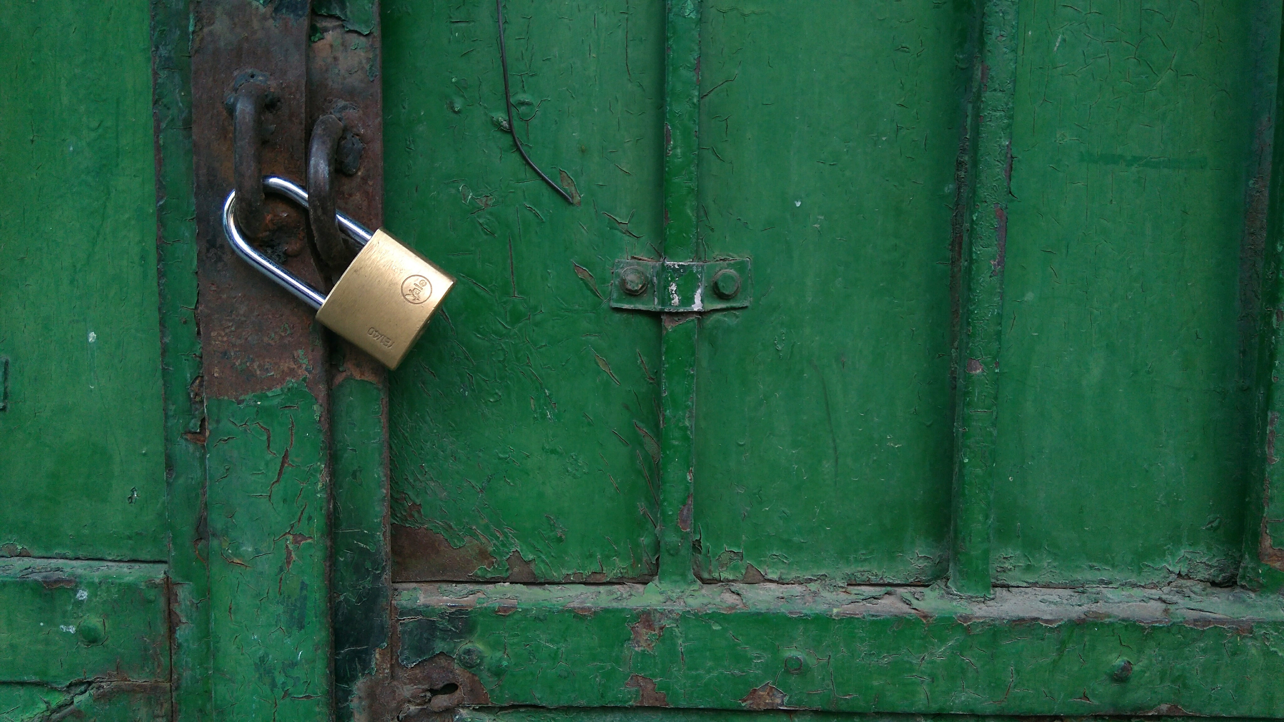 old, padlock, door, security, close-up, backgrounds, hanging, latch, iron, 4K, safety, turquoise colored, metal, protection, closed, green, day, green color, HD Wallpaper