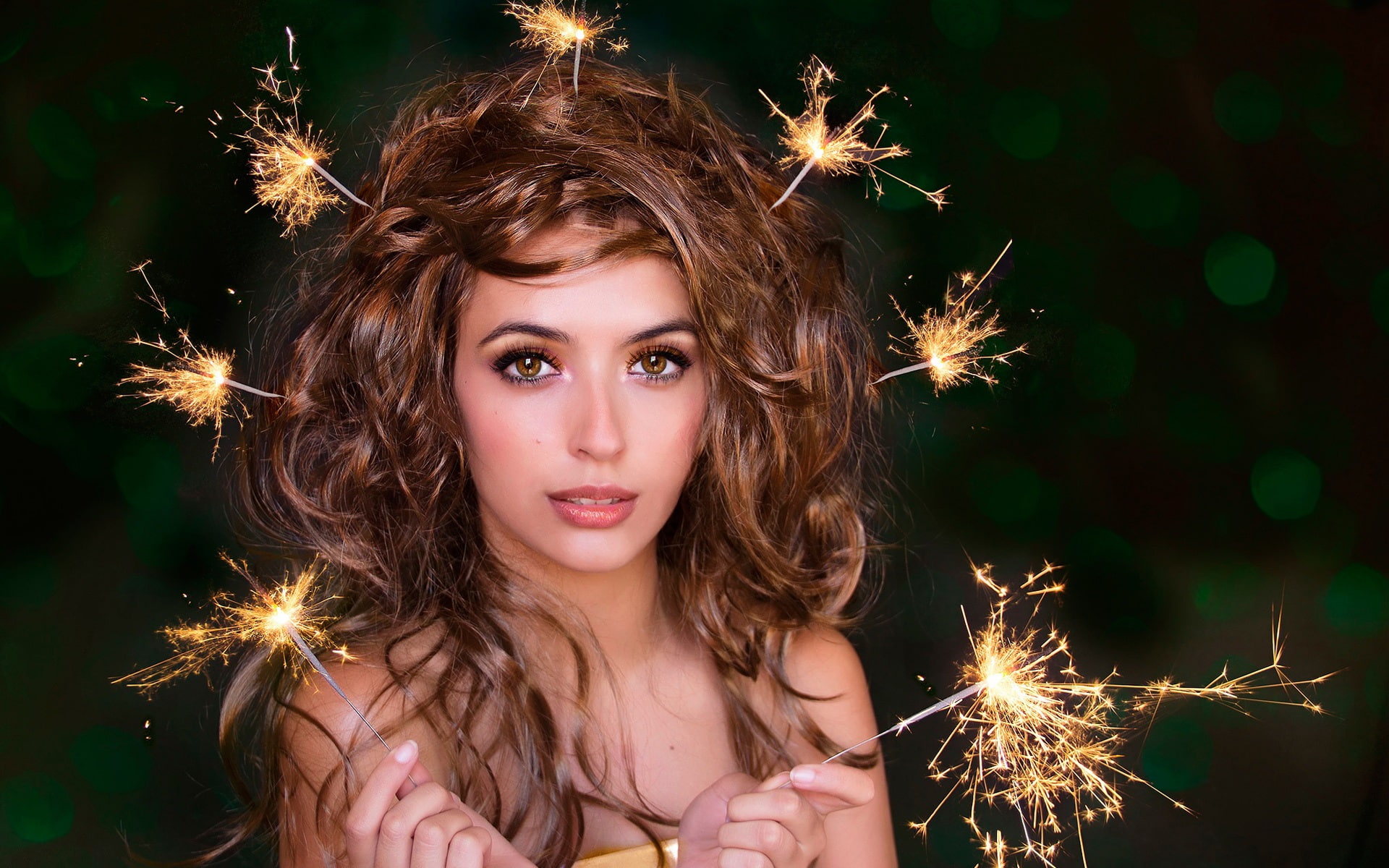 Girl, Portrait, Sparklers, 1080P, Hairstyle, HD Wallpaper