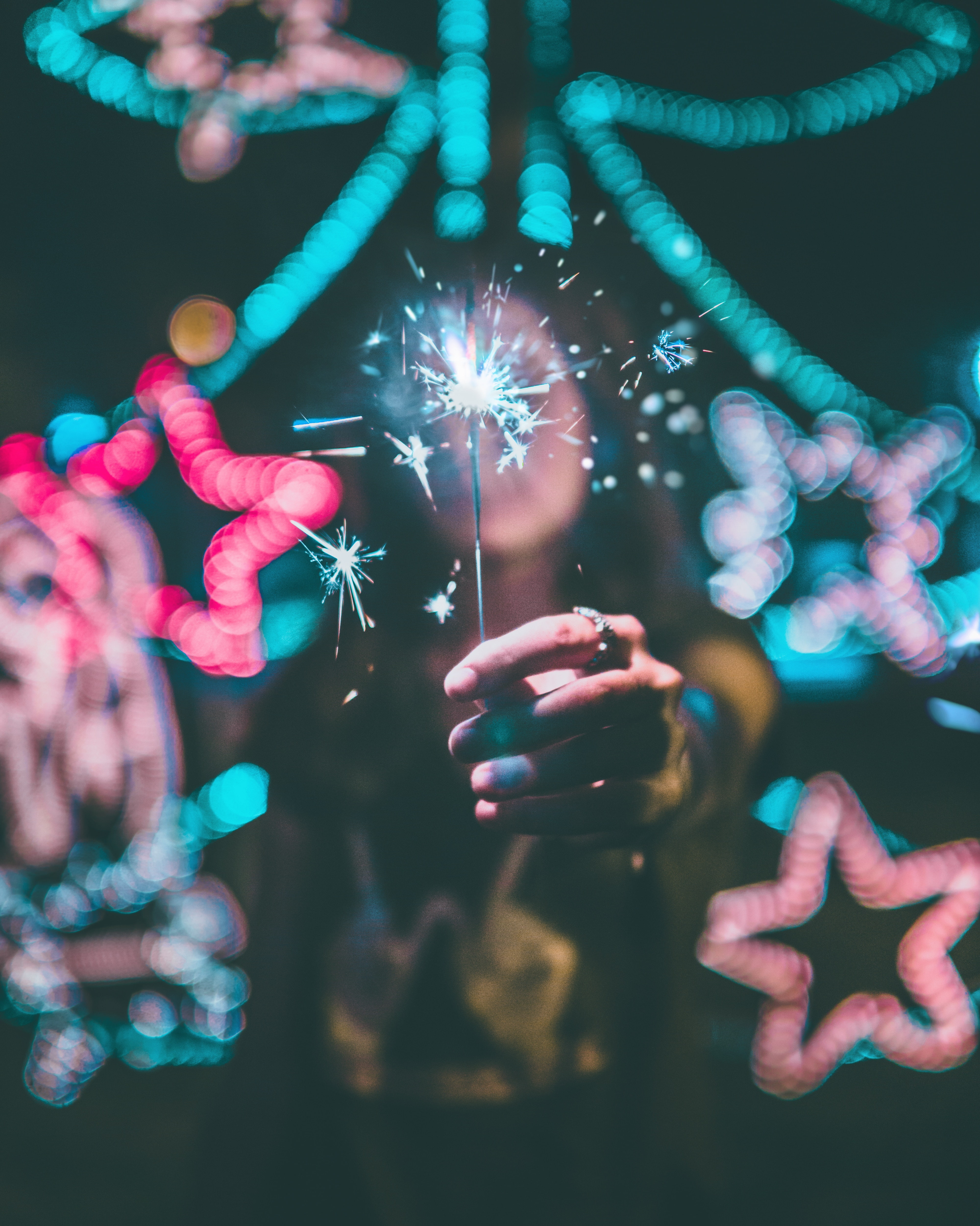 glare, glitter, hand, neon, sparkler, 4K, sparks, Phone HD Wallpaper
