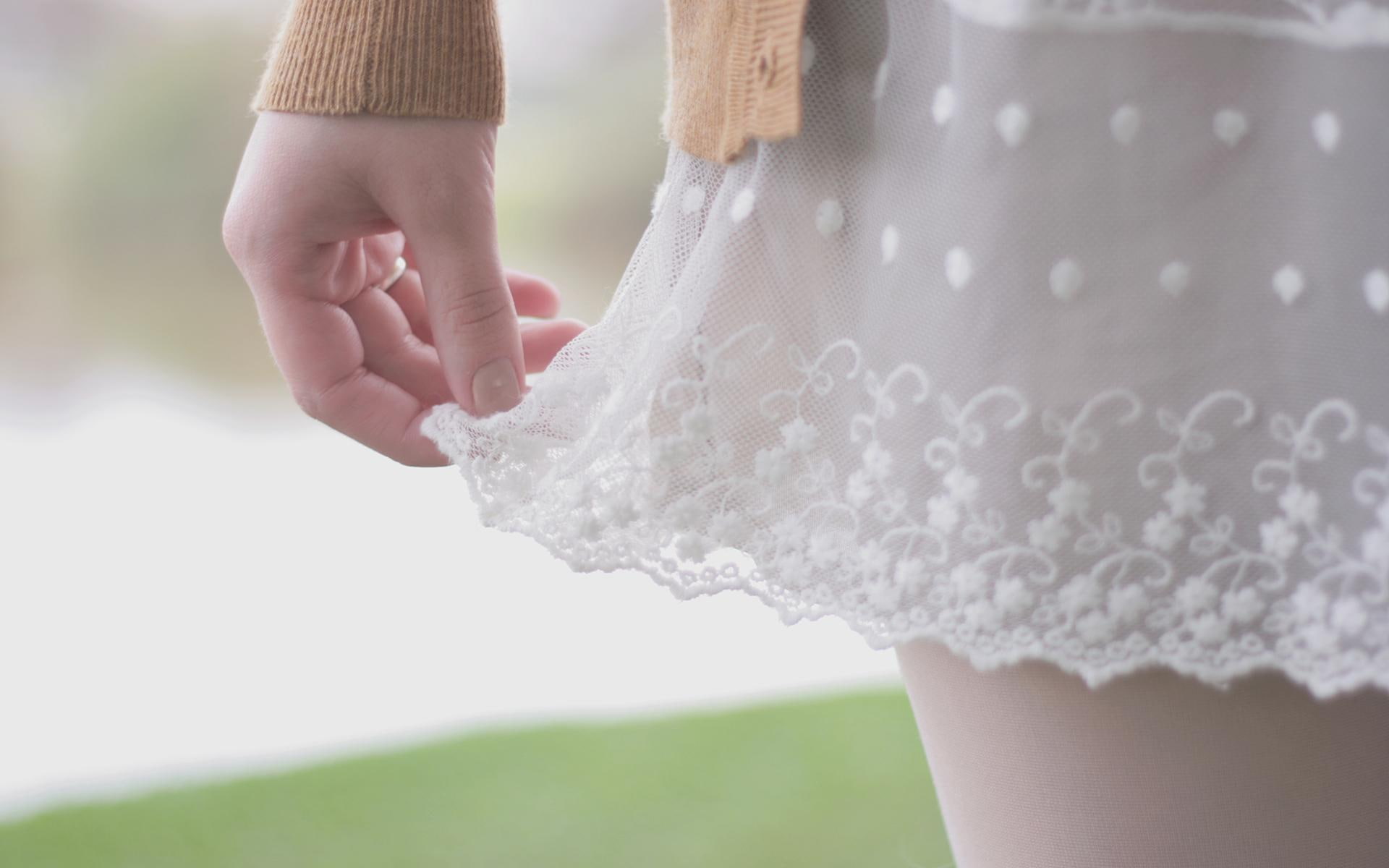 women, 1080P, white, s, girls, hand, lace, skirt, HD Wallpaper