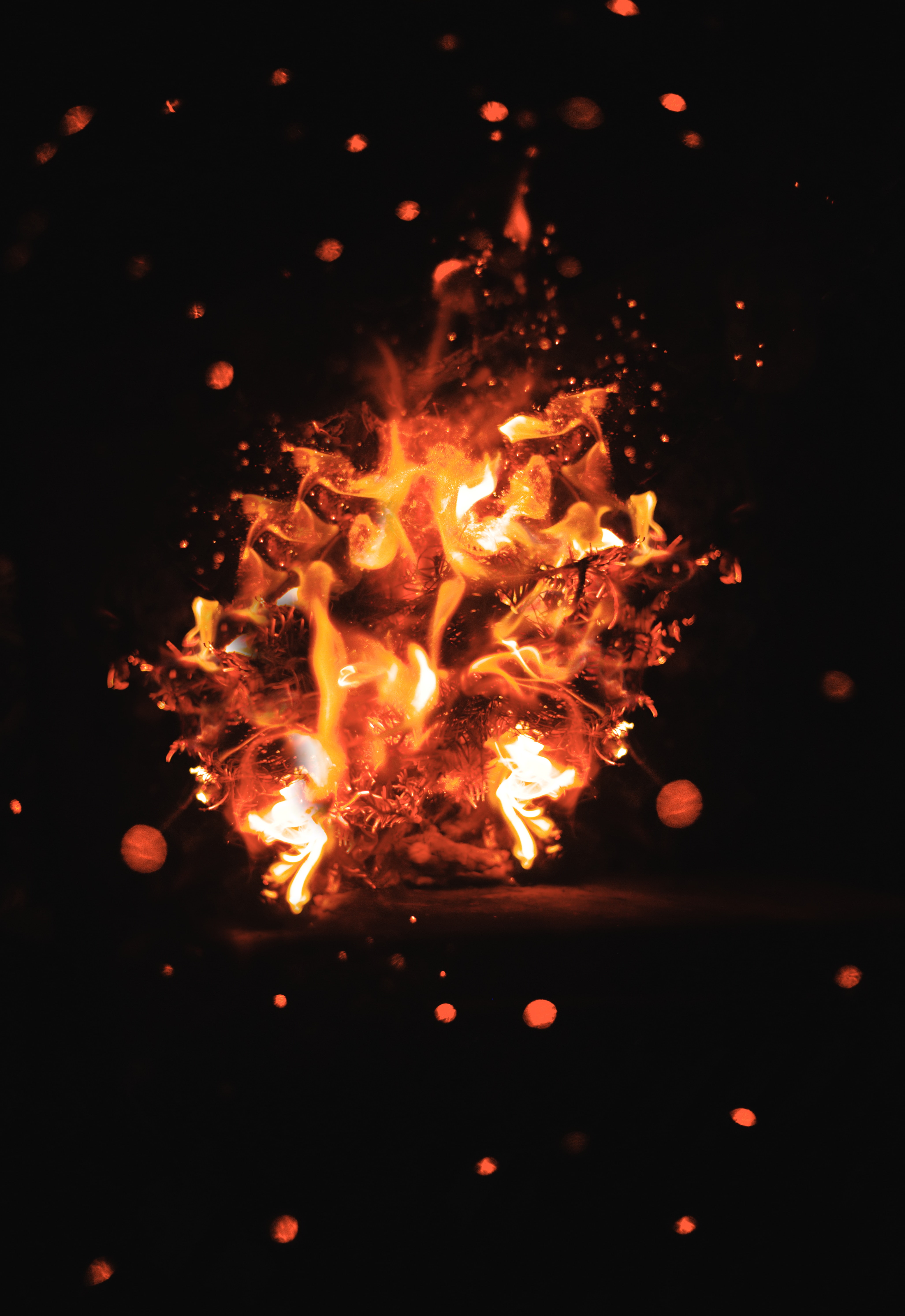 5K, glare, bokeh, dark, fire, sparks, Phone HD Wallpaper