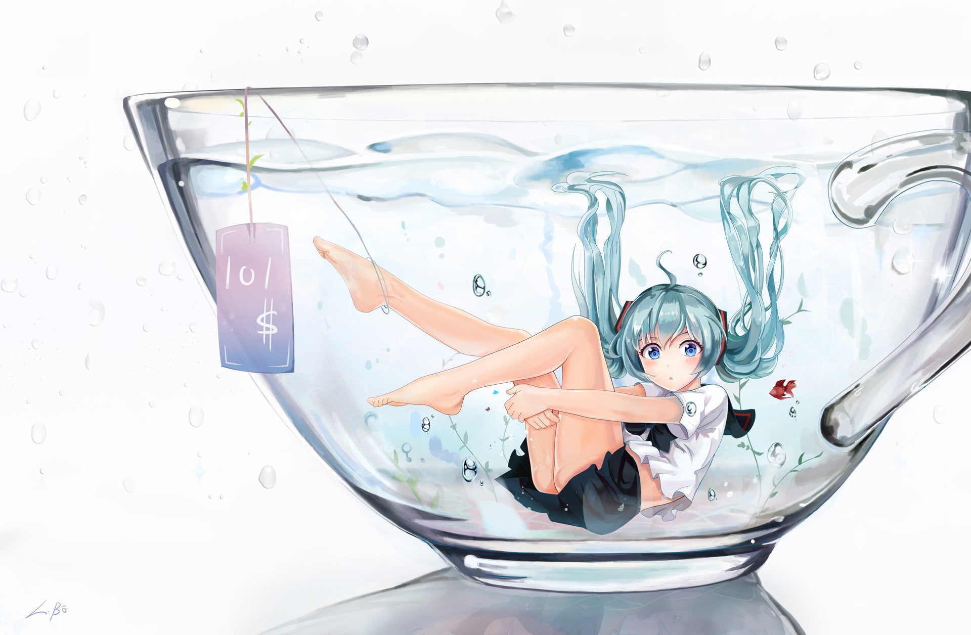 schoolgirl uniform, cup, 1080P, uniform, Vocaloid, anime, schoolgirl, Hatsune Miku, HD Wallpaper