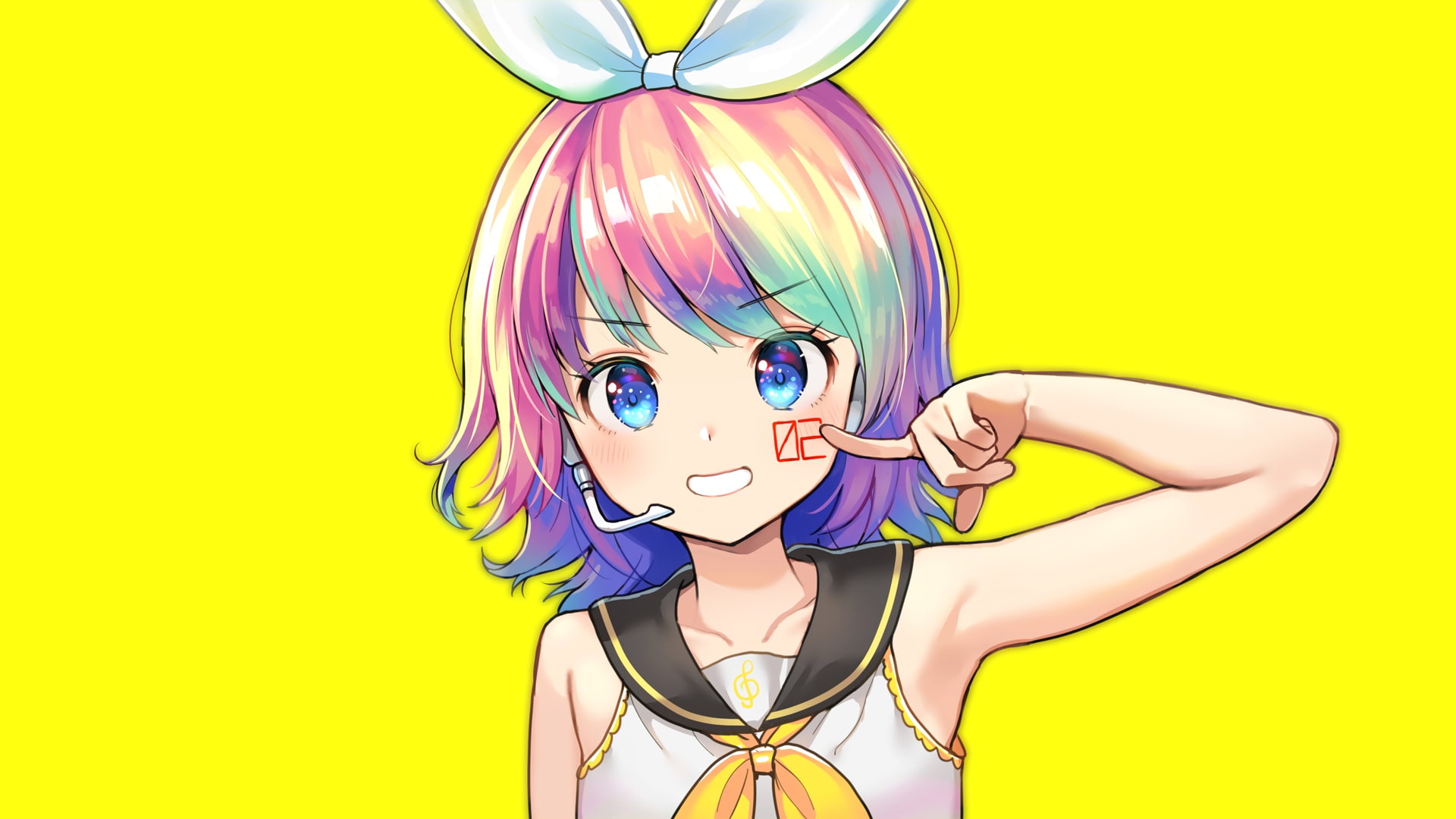 Kagamine Rin, manga, anime girls, 1080P, simple background, anime, yellow, HD Wallpaper