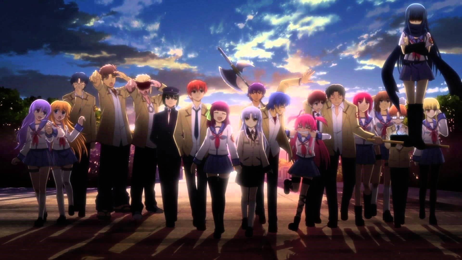 anime, music, school, crowd, leisure activity, men, 1080P, large group of people, students, adult, standing, cloud - sky, friends, real people, sky, lifestyles, HD Wallpaper