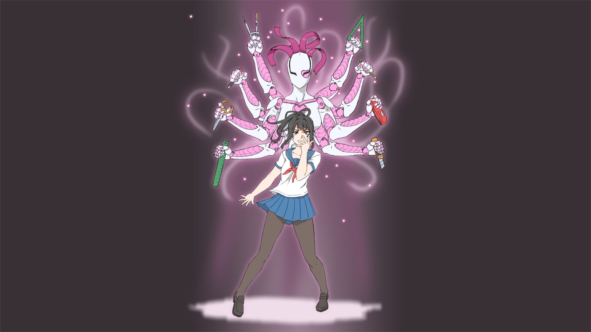 illuminated, illustration, aea, front view, school uniform, student, full length, standing, girl, dress, anime girls, studio shot, performance, lighting equipment, HD Wallpaper