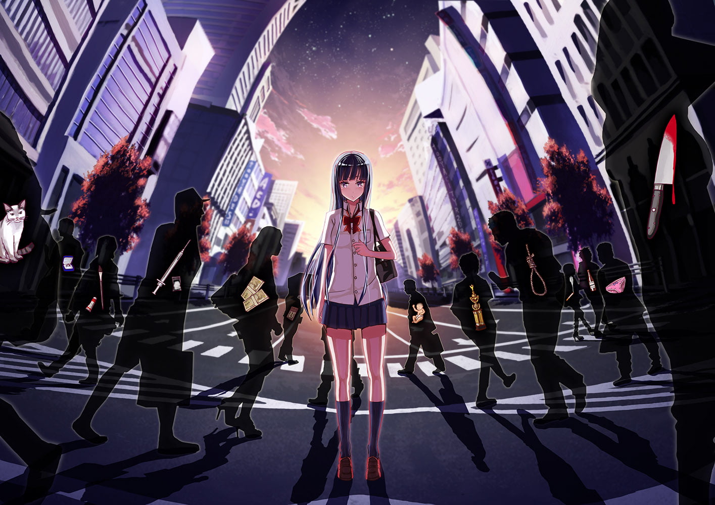 young adult, anime, looking at camera, student, people, beautiful woman, women, 720P, female, cityscape, real people, character, full length, HD Wallpaper