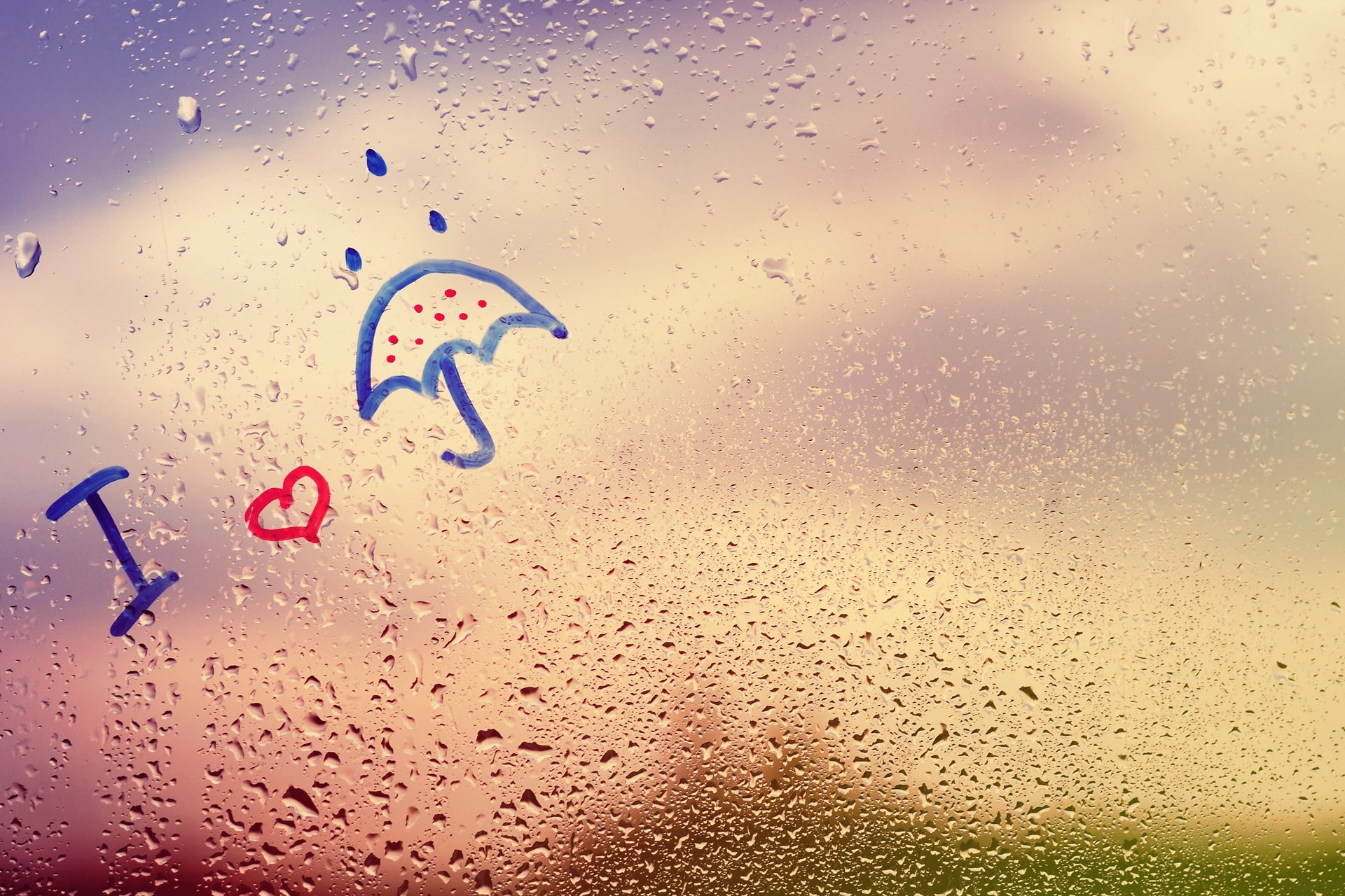 umbrella, water drops, love, rain, 1080P, window, HD Wallpaper