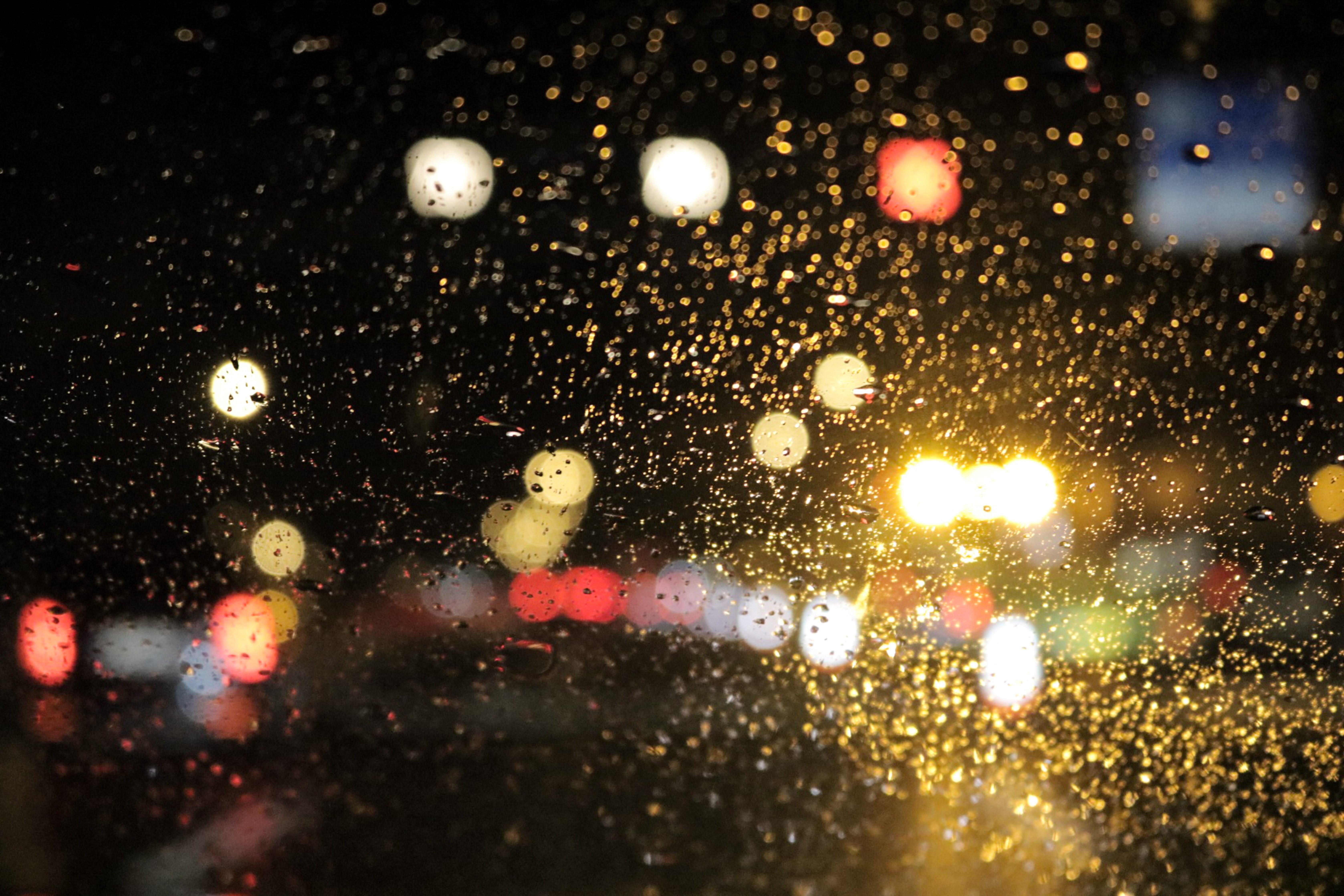 evening, transparent, blurred, traffic, night, inside, blur, wet, rainy season, transportation, car interior, yellow, water drops, 5K, bright, land vehicle, HD Wallpaper