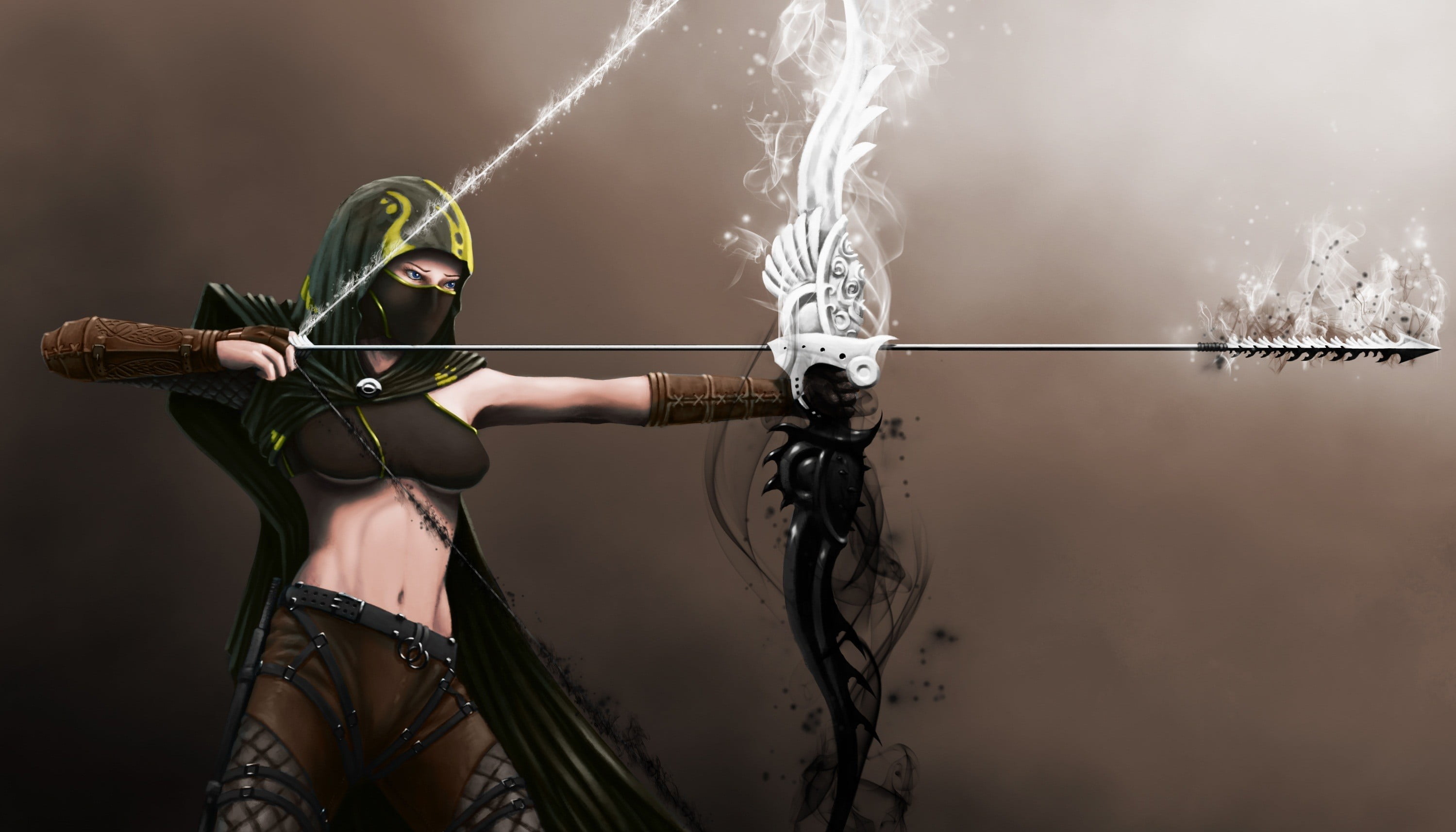 one person, strength, aiming, activity, fantasy art, holding, young adult, sport, studio shot, motion, women, 2K, arrow - bow and arrow, weapon, outdoors, HD Wallpaper