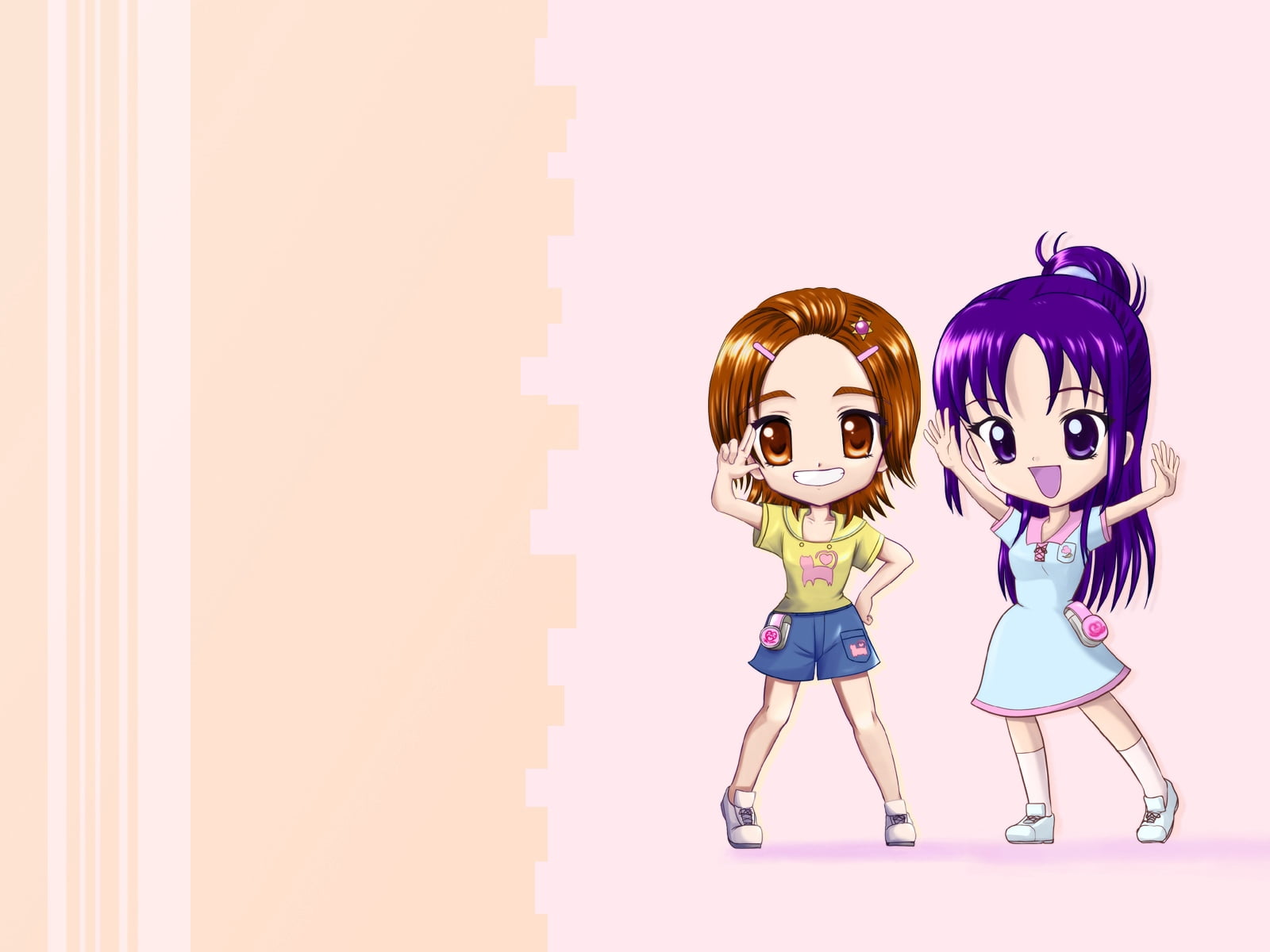 childhood, illustration, people, futari wa pretty cure splash star, women, indoors, human face, two, togetherness, copy space, creativity, human representation, HD Wallpaper