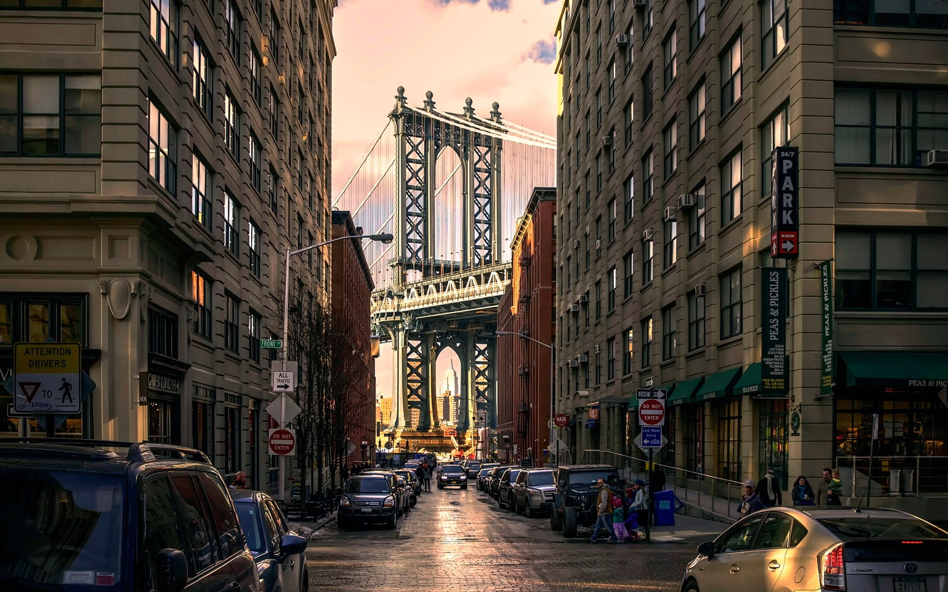 Brooklyn, USA, Bridge, Road, 1080P, Manhattan, Park, Buildings, Cars, HD Wallpaper