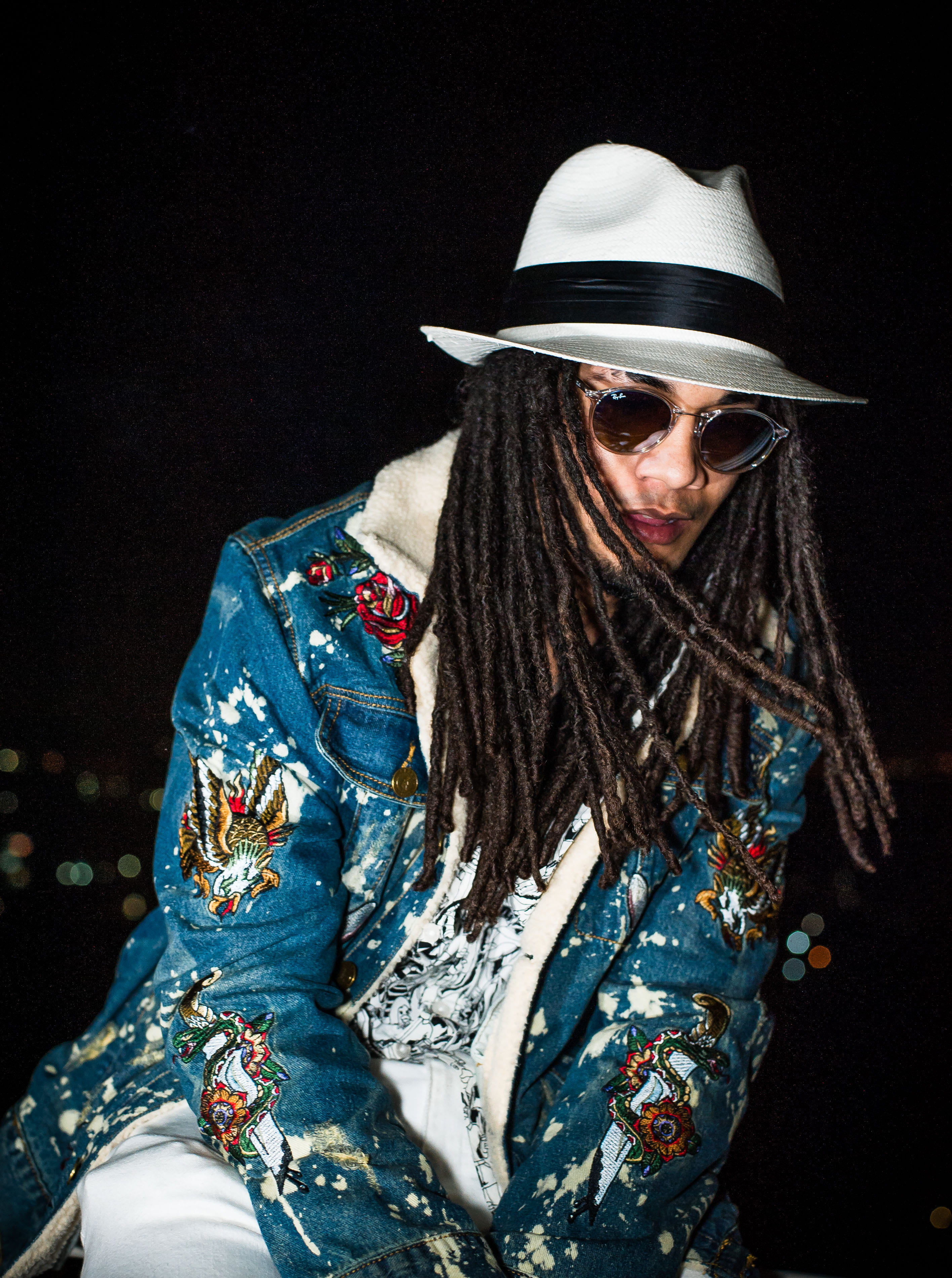 adult, hat, long hair, hairstyle, 2K, portrait, s, men, real people, black background, front view, fashion, blue, sunglasses, african american, looking at camera, Phone HD Wallpaper