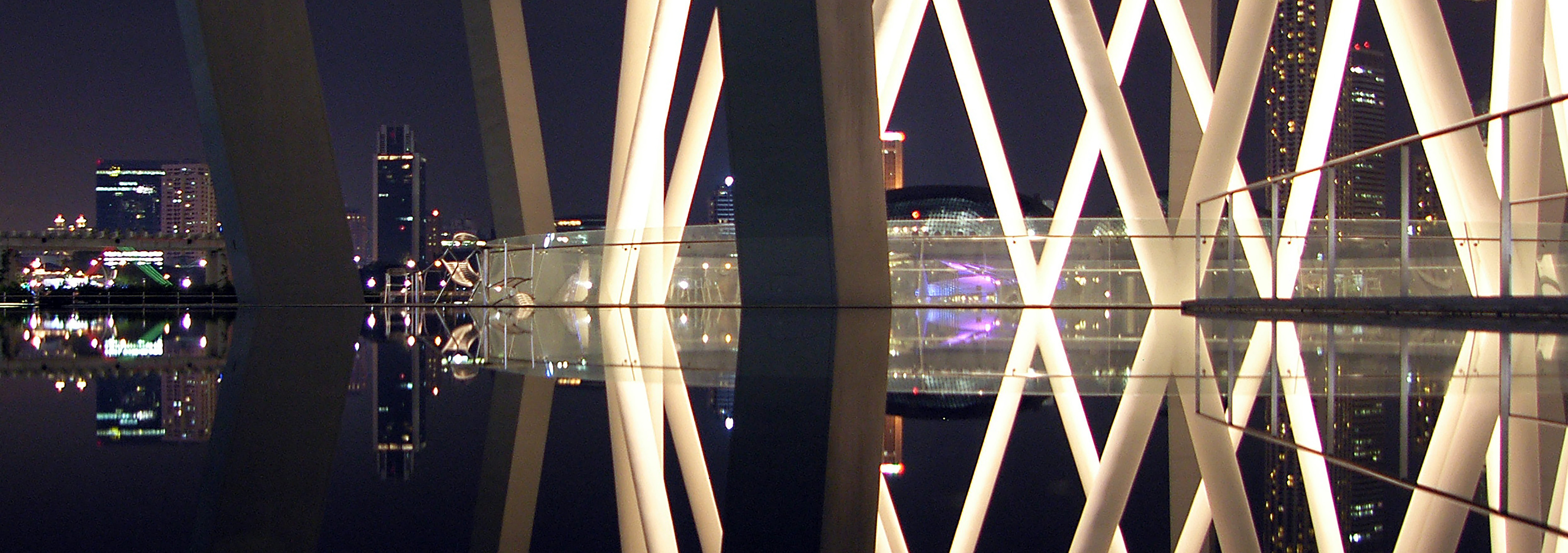 night, outdoors, bridge, light, architecture, water, 8K, skyline, connection, singapore, transportation, marina bay, built structure, no people, nightime, HD Wallpaper