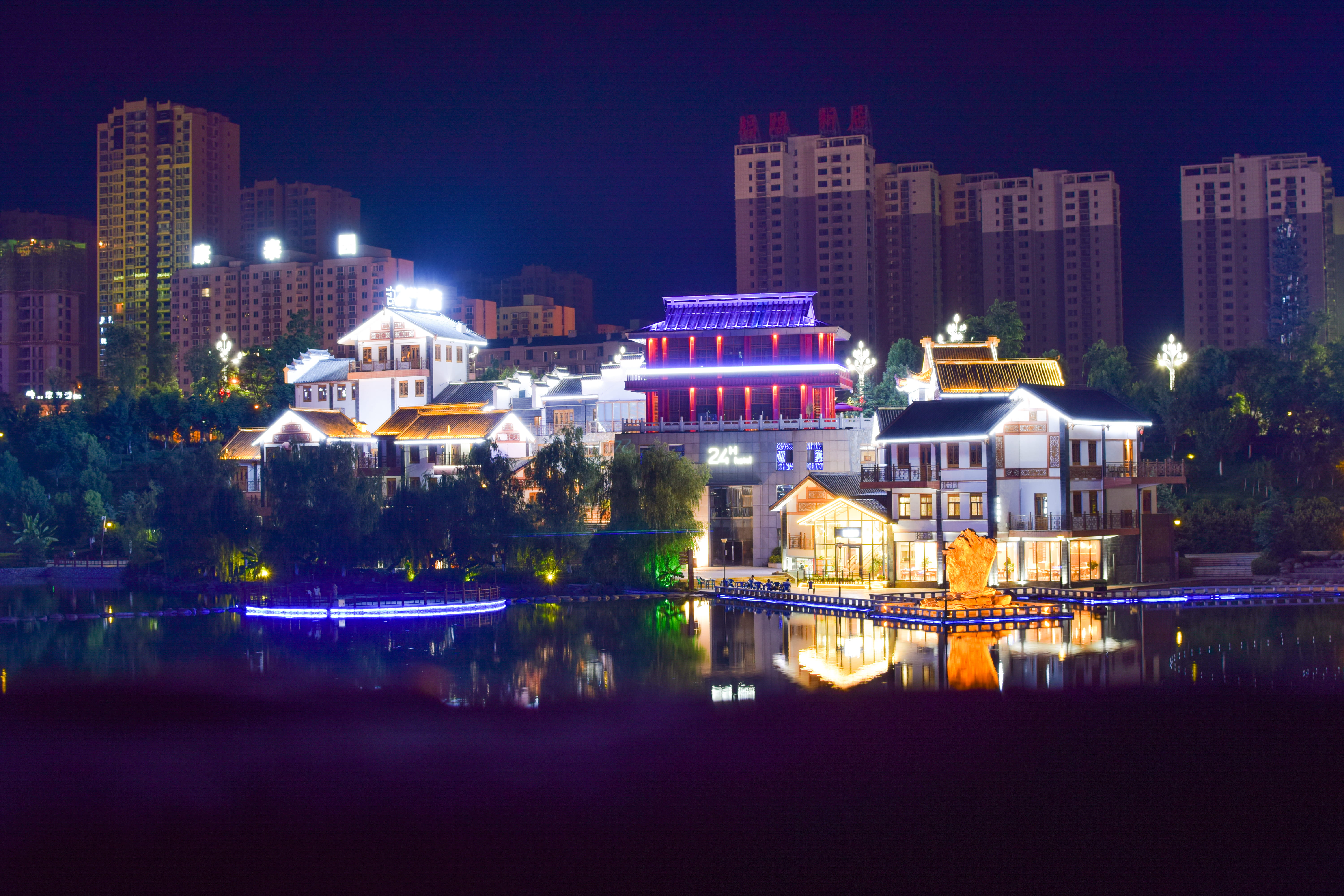 water, harbor, 5K, night, body, landmark, nature, large, built structure, house, waterfront, buildings, travel destinations, modern, concrete, evening, HD Wallpaper