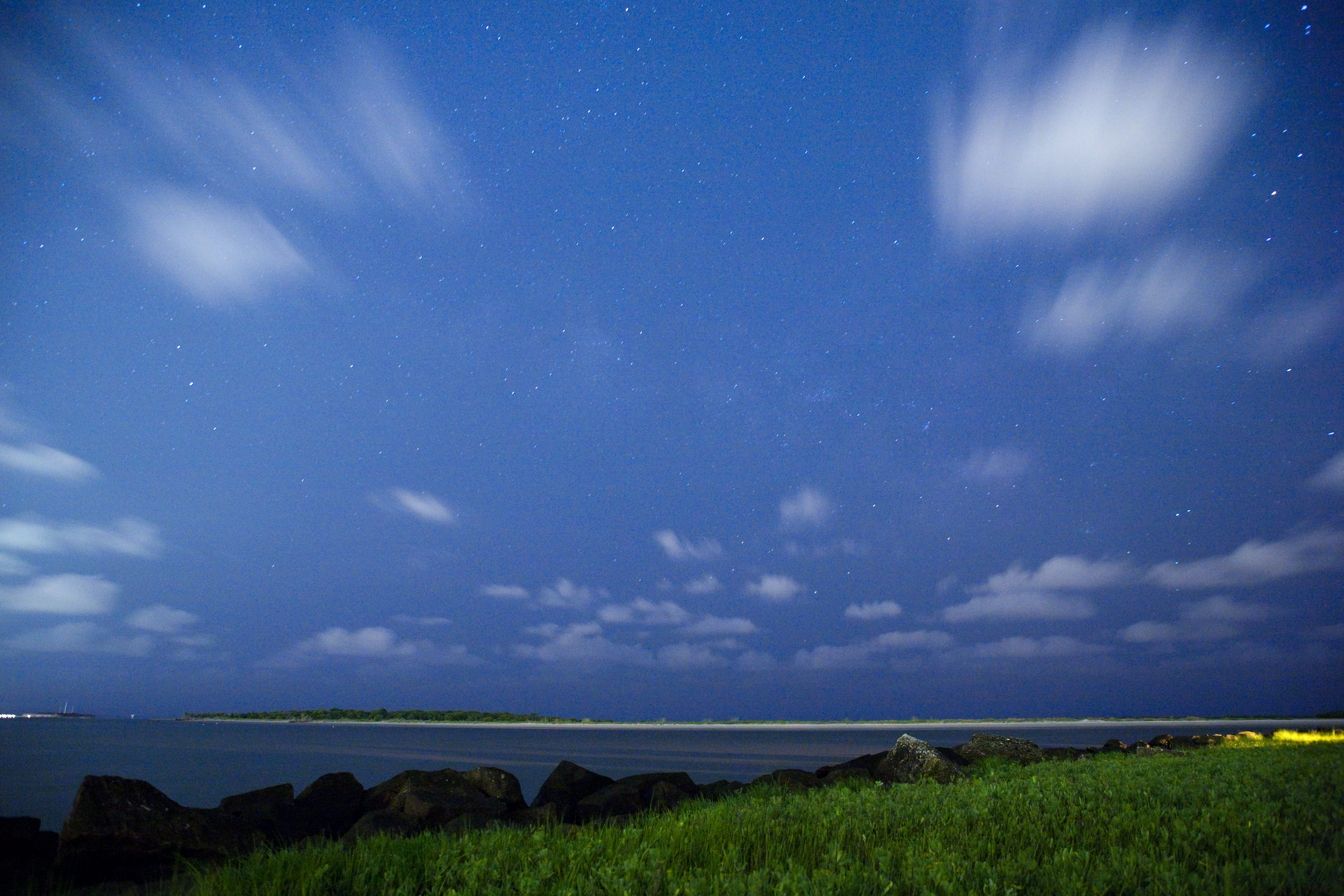 no people, water, horizon, blue, charleston, tranquil scene, landscape, nature, land, nightime, sky, night, clouds, united states, moonlight, outdoors, HD Wallpaper