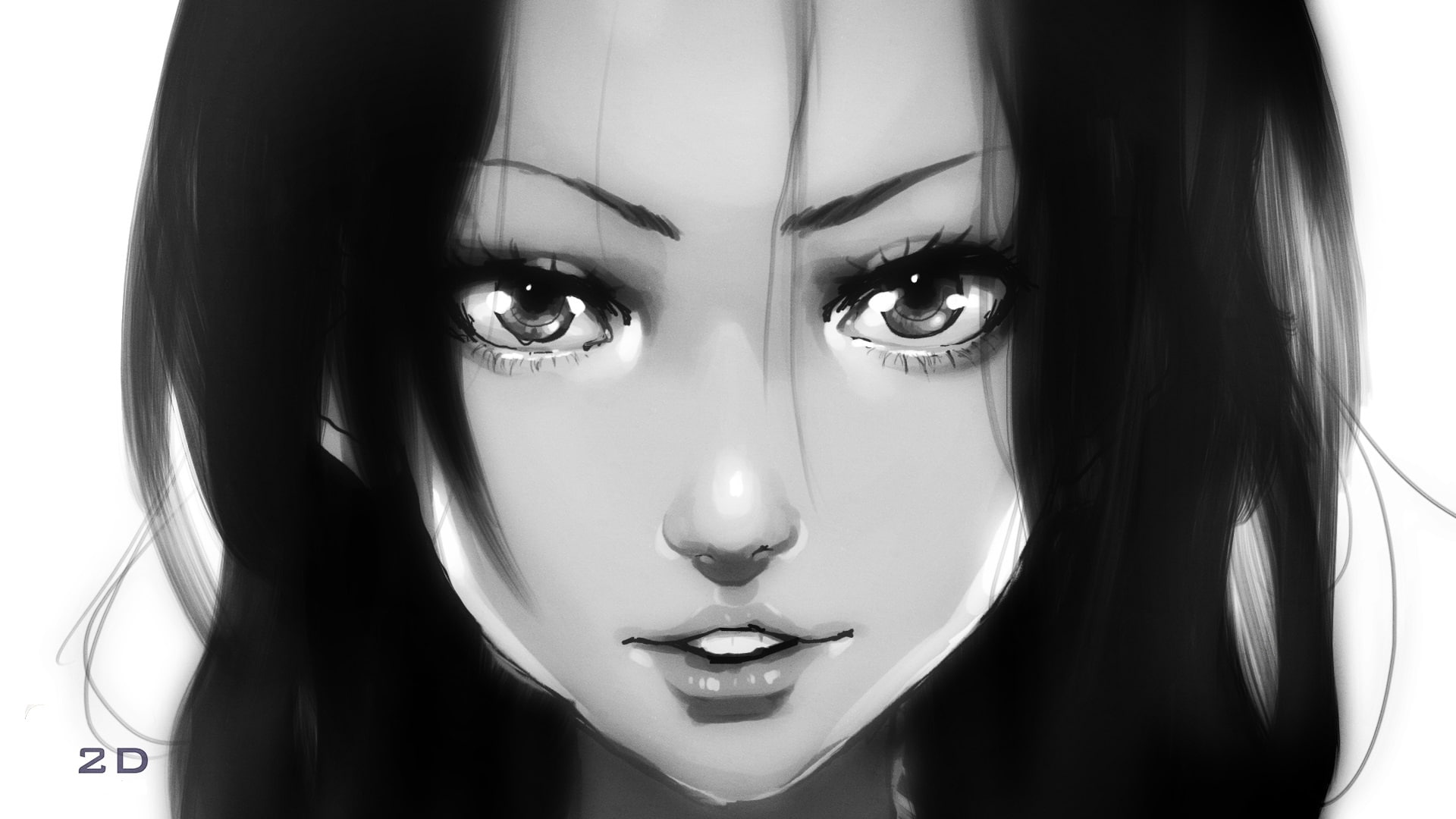 Tom Skender, 1080P, eyes, figure, black and white, portrait of a girl, art, face, sponge, HD Wallpaper