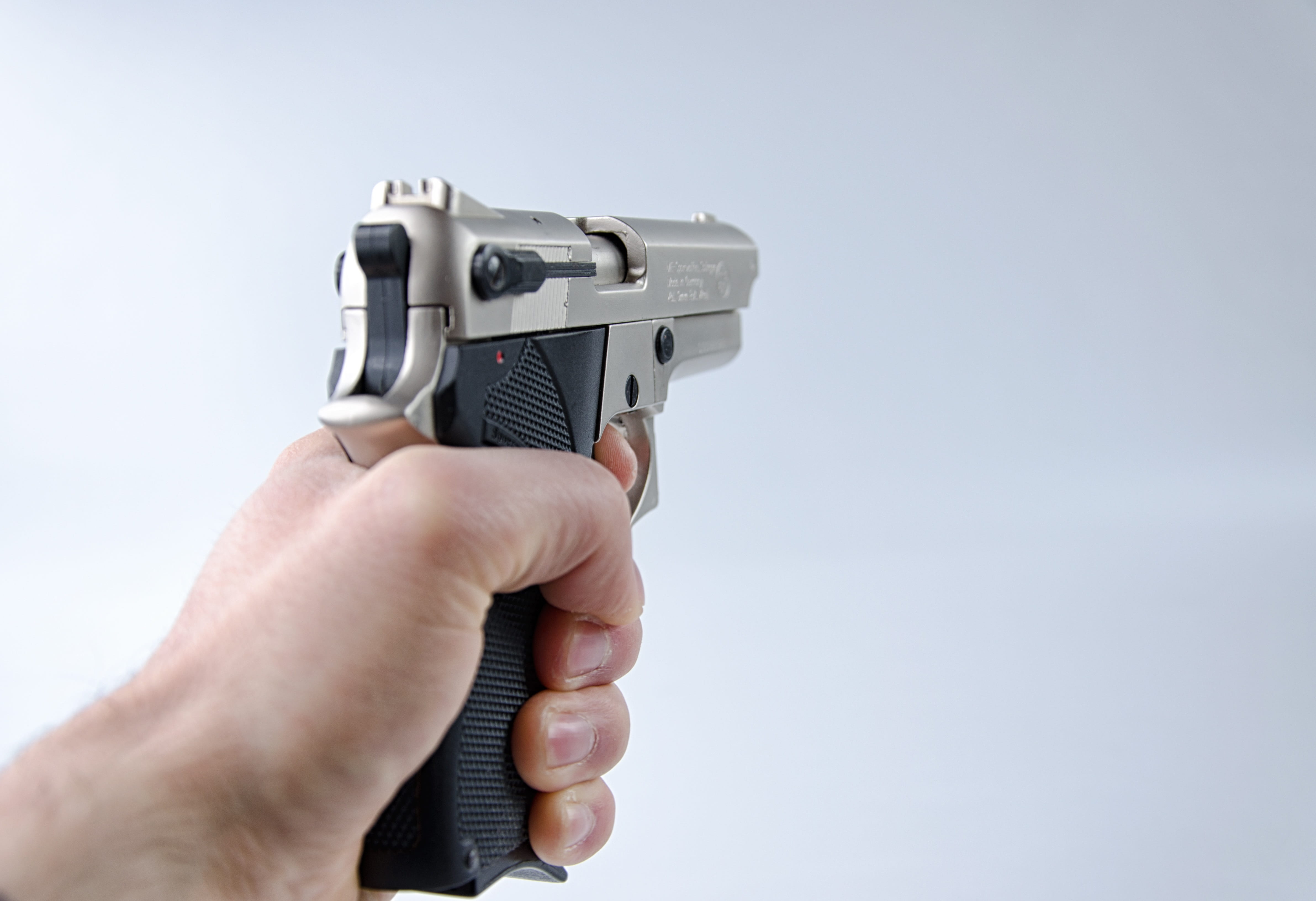 security, gold, gun, indoors, pistol, handgun, burglar, robbery, close-up, silver colored, automatic, 4K, semi, aiming, technology, adult, human body part, HD Wallpaper