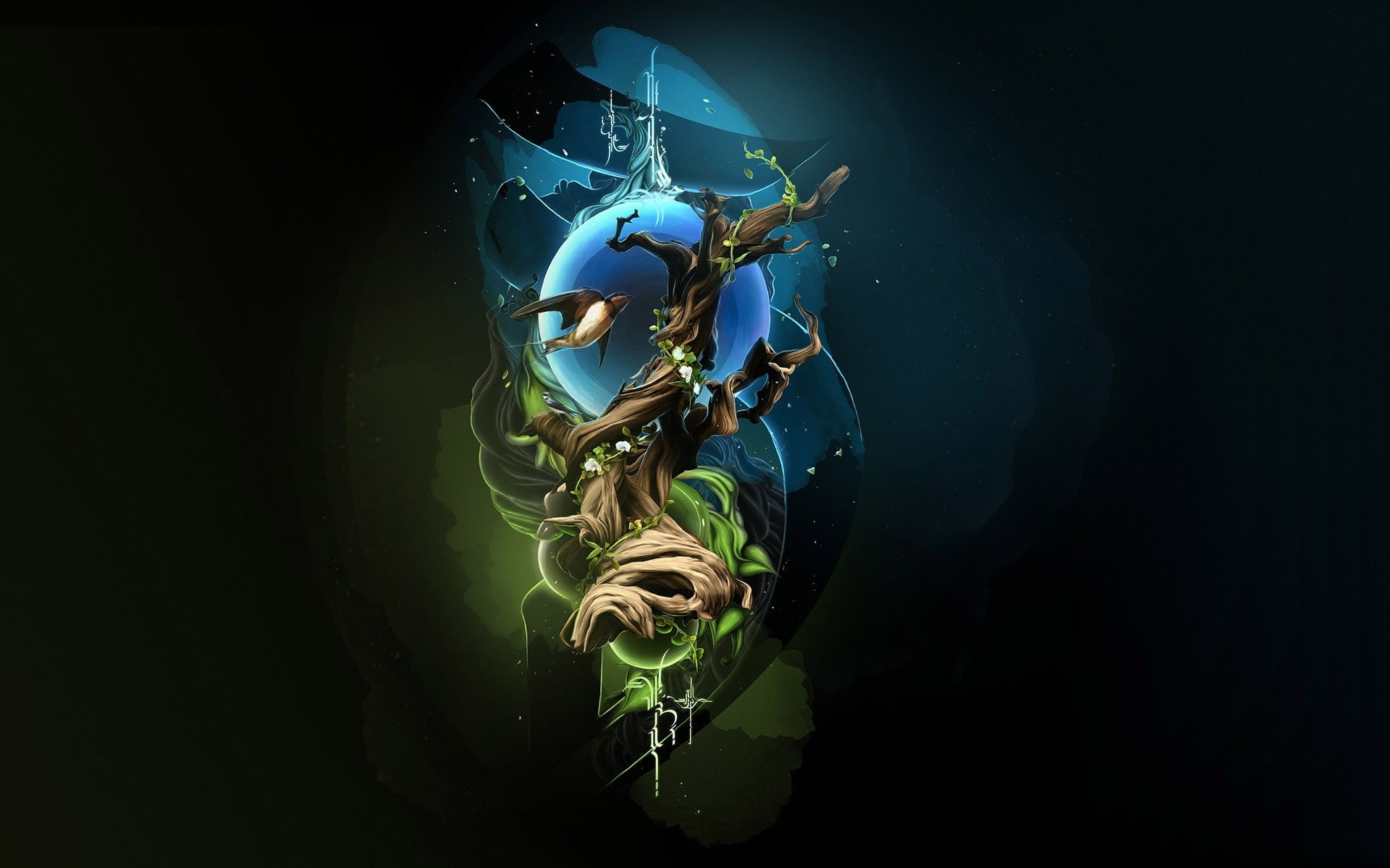 copy space, fantasy art, animal, animal themes, water, one person, untitled, scuba diving, underwater, trees, sport, underwater diving, diving suit, 1080P, HD Wallpaper