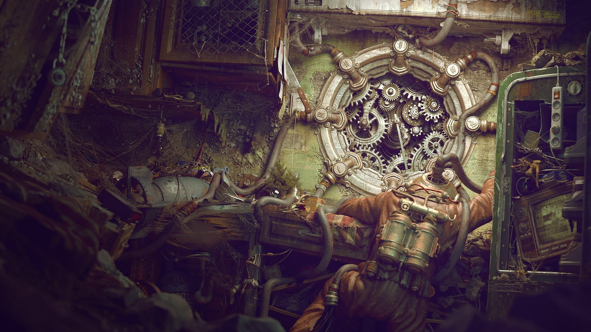 machine, 1080P, ruin, diving suits, digital art, HD Wallpaper