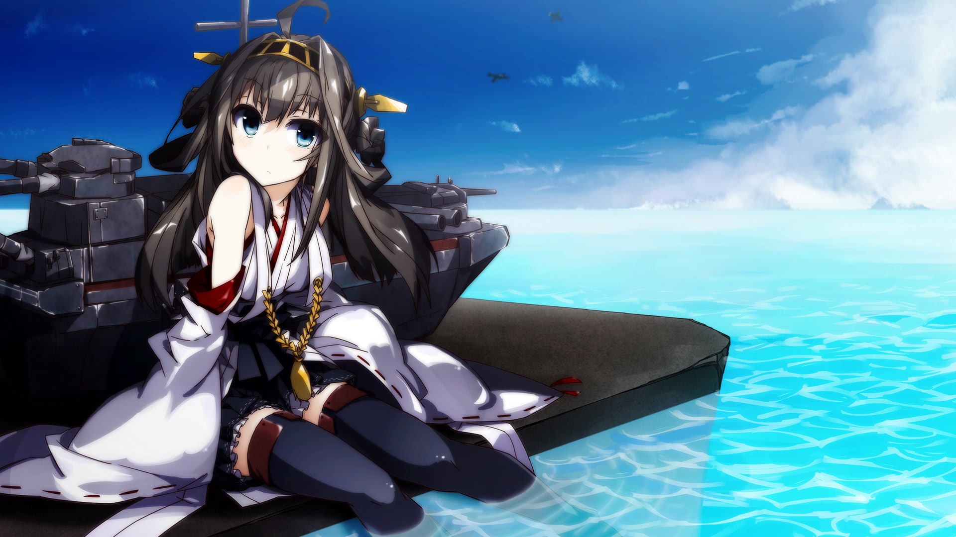 diving suit, sky, swimming pool, full length, real people, women, sitting, blue, water, young adult, front view, Kantai Collection, sport, young women, HD Wallpaper
