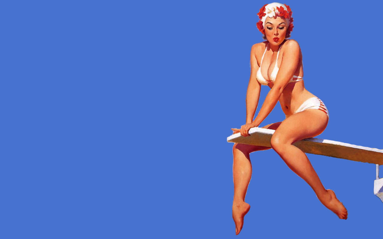 board, painting, 720P, swim, artistic, suit, brown, sitting, hd, piece, woman, illustration, diving, two, white, HD Wallpaper