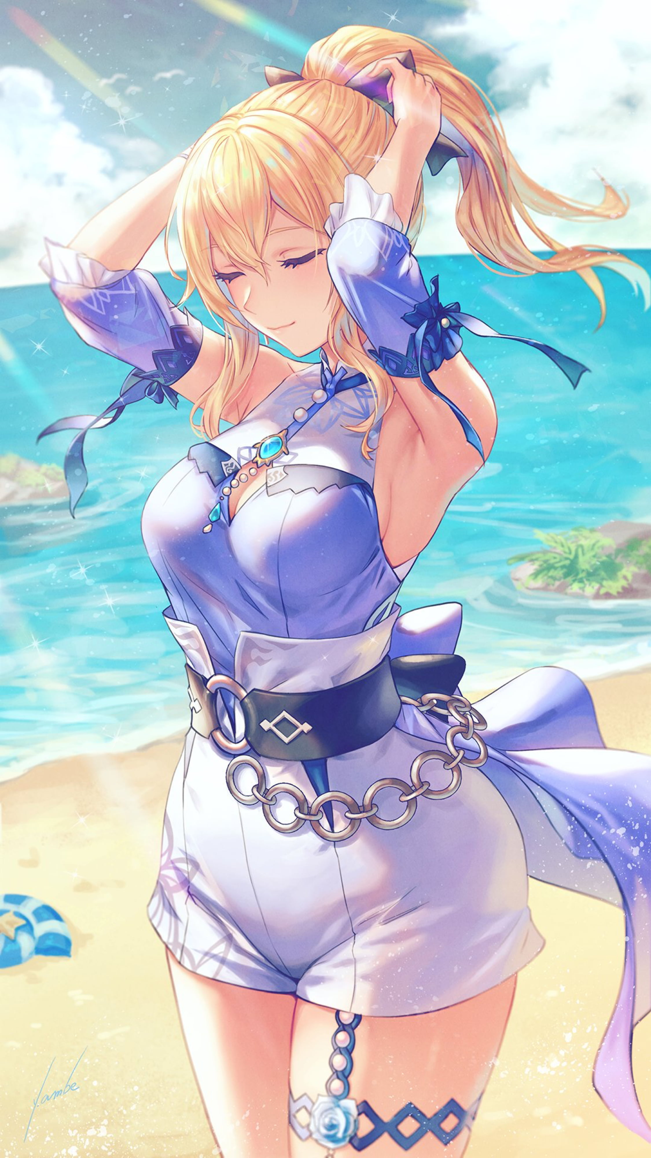 anime girls, Genshin Impact, thighs, 4K, Jean (Genshin Impact), blonde, Phone HD Wallpaper