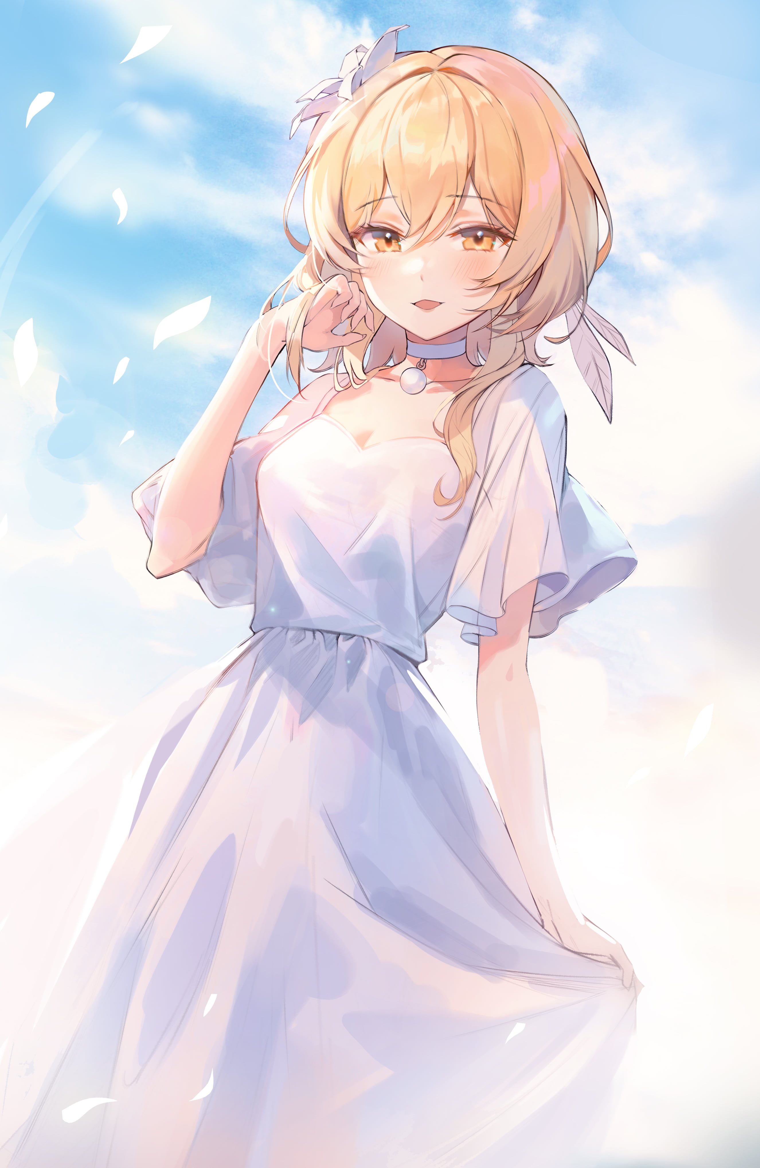 anime girls, 4K, Genshin Impact, blonde, Lumine (Genshin Impact), Phone HD Wallpaper