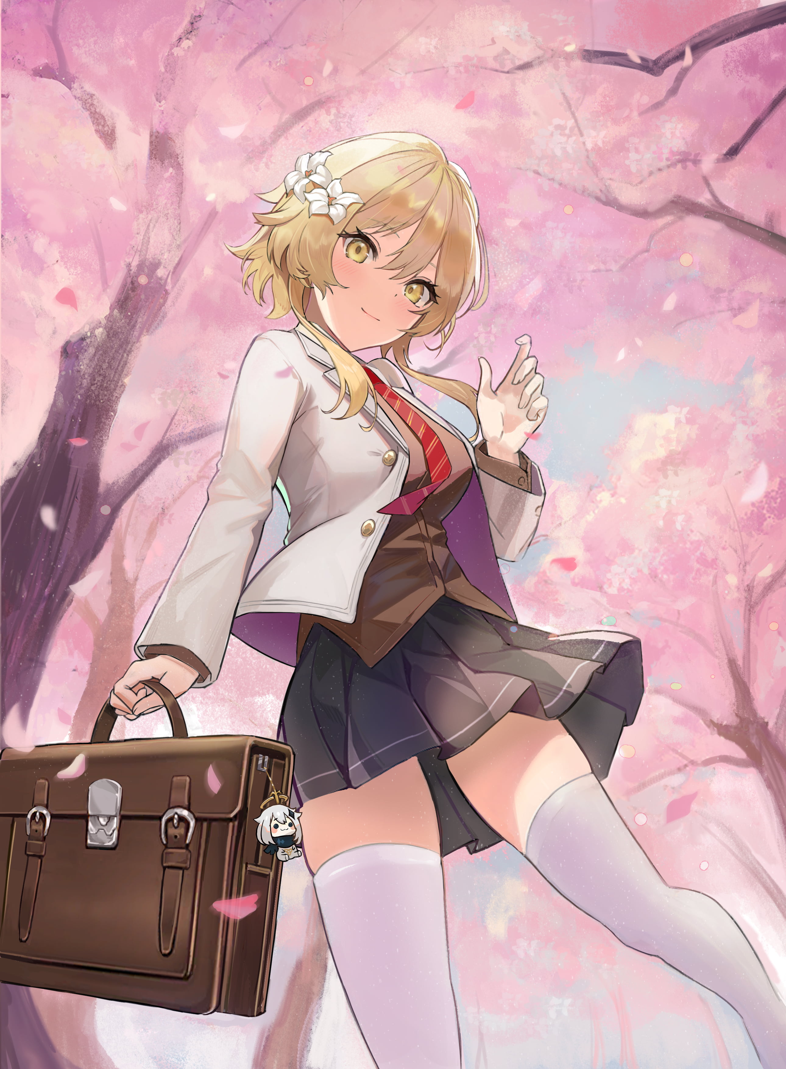 school uniform, Genshin Impact, 2K, anime girls, Lumine (Genshin Impact), Phone HD Wallpaper