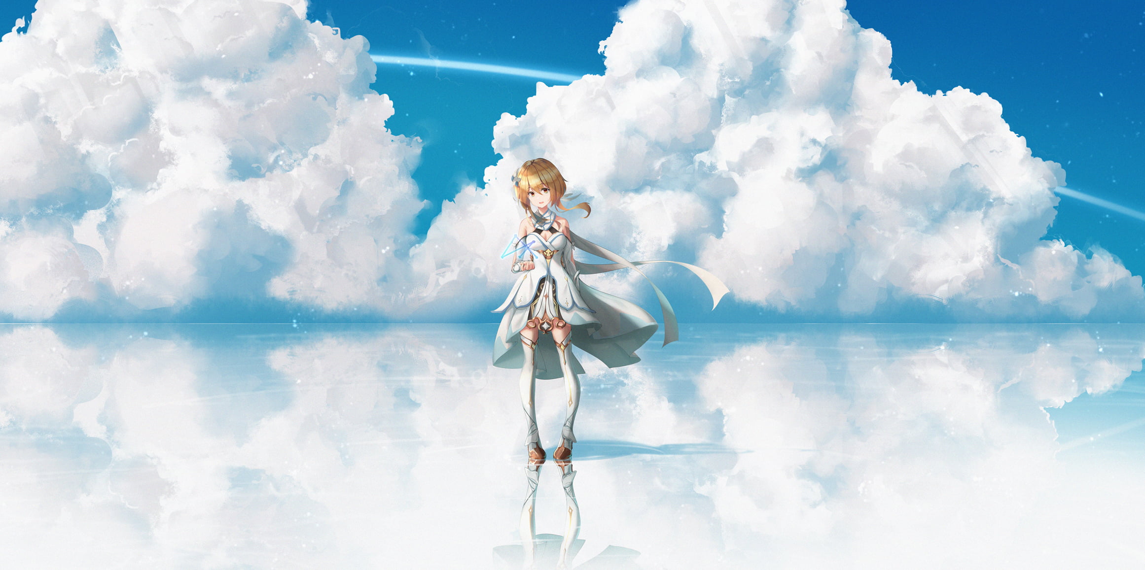 clouds, anime girls, knee-high boots, 1080P, Genshin Impact, Lumine (Genshin Impact), HD Wallpaper