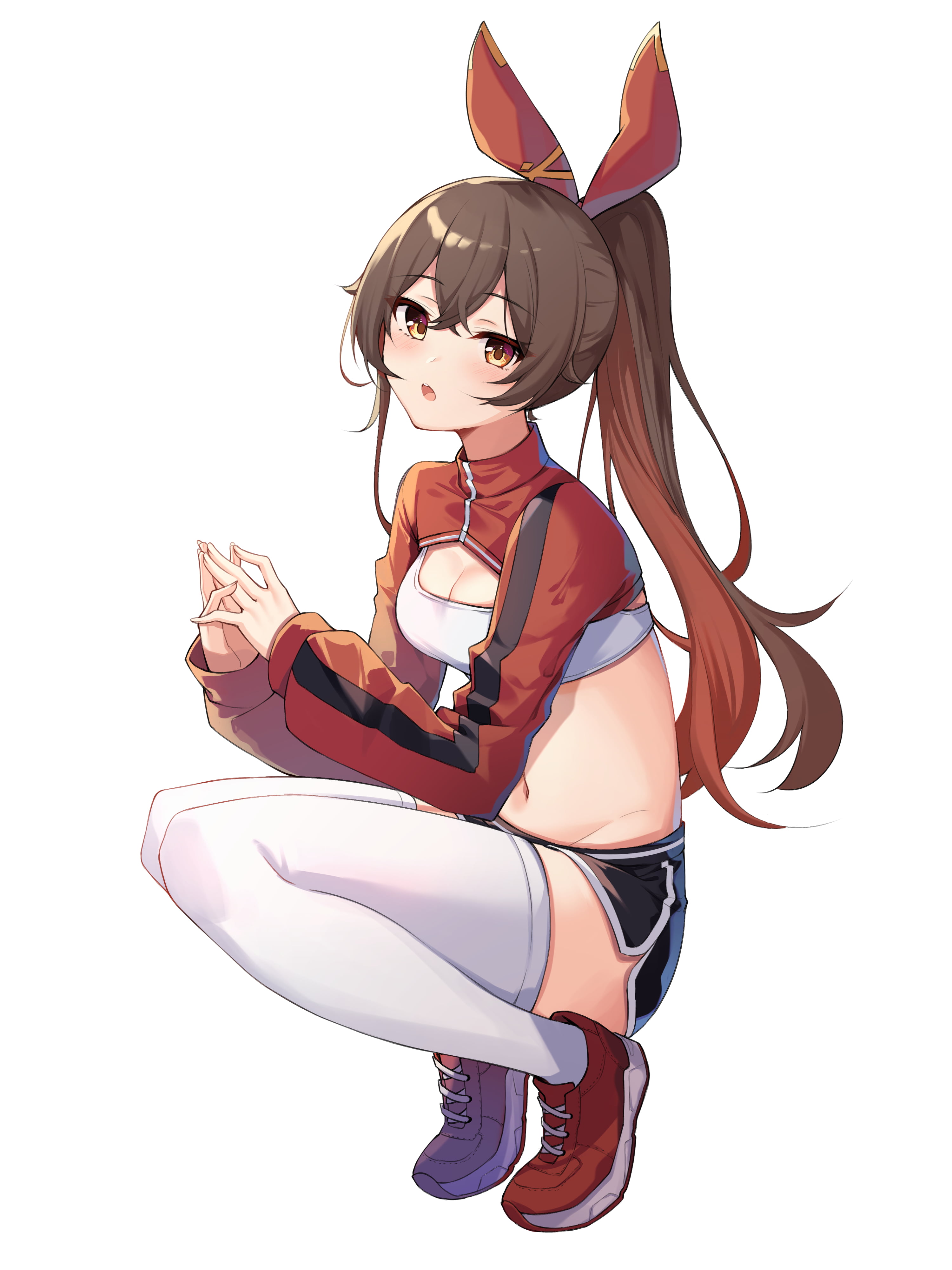 4K, stockings, belly, Genshin Impact, Amber (Genshin Impact), anime girls, Phone HD Wallpaper