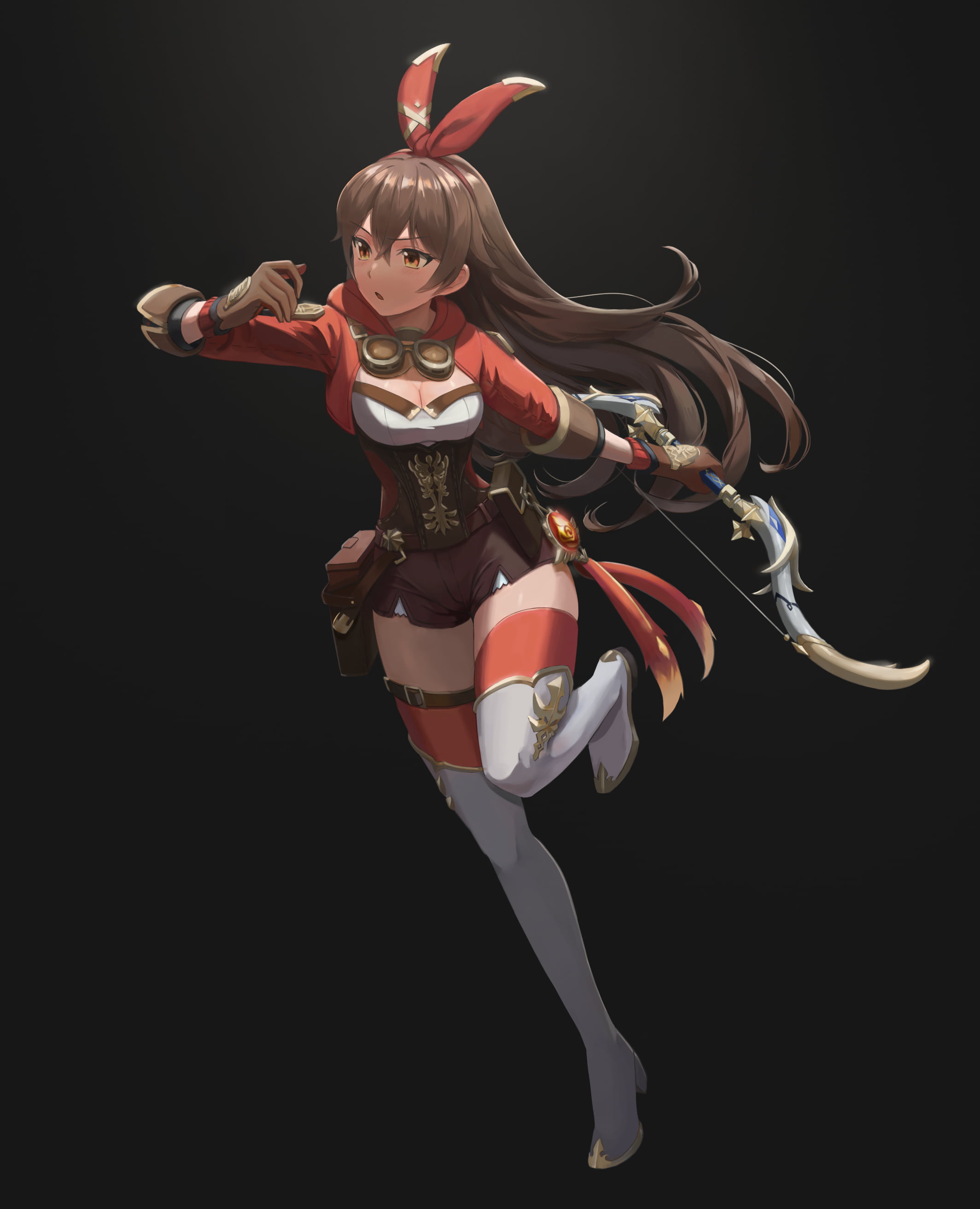 Amber (Genshin Impact), stockings, thighs, 2K, anime girls, Genshin Impact, Phone HD Wallpaper