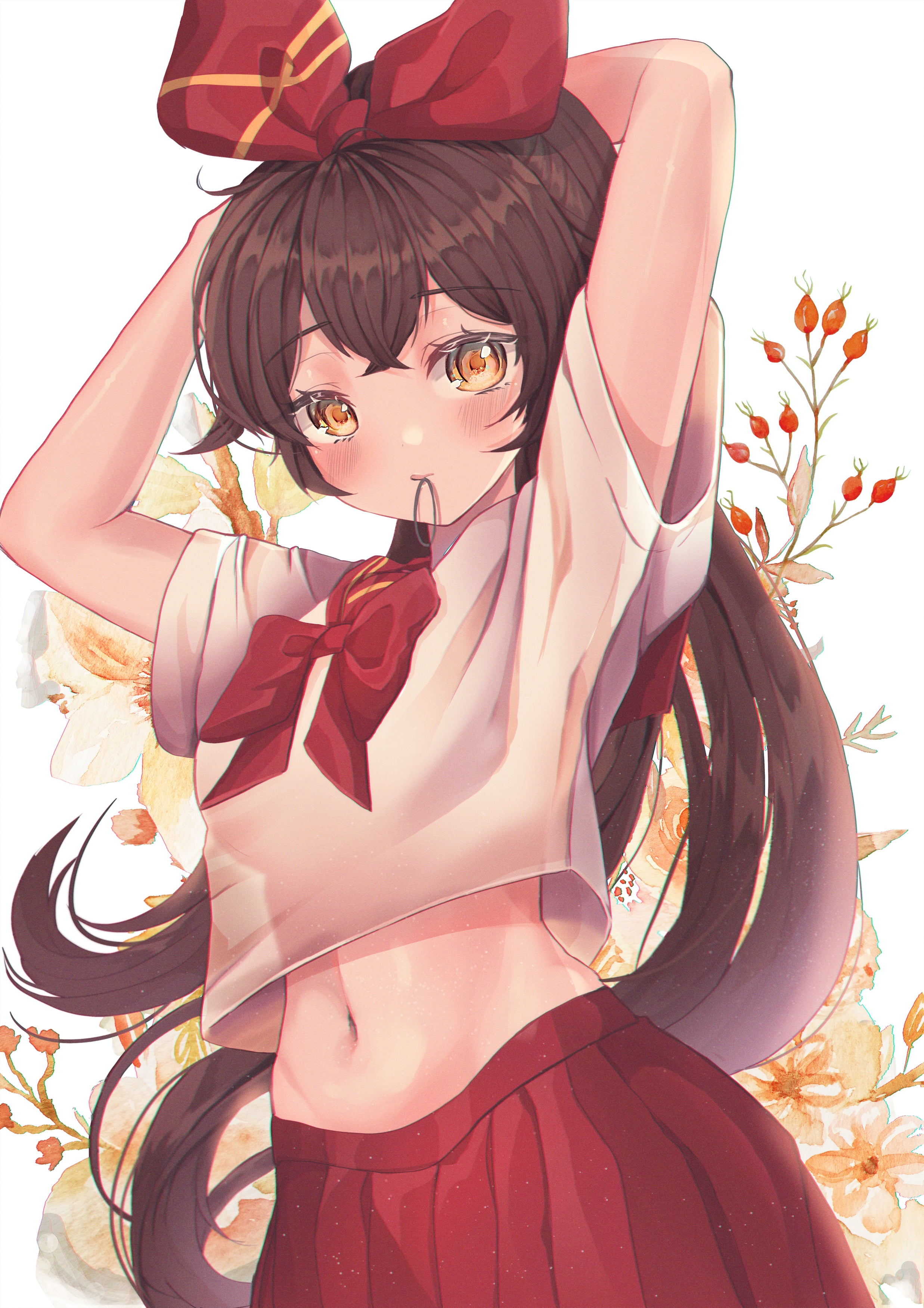 school uniform, anime girls, belly, Amber (Genshin Impact), 2K, Genshin Impact, Phone HD Wallpaper
