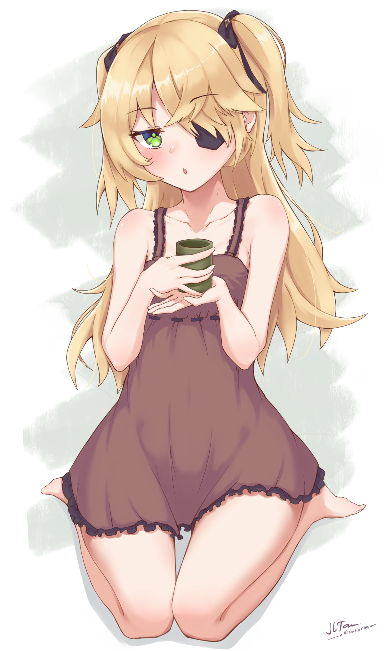 Jl Tan, brown dress, anime girls, Fischl (Genshin Impact), 1080P, Genshin Impact, Phone HD Wallpaper