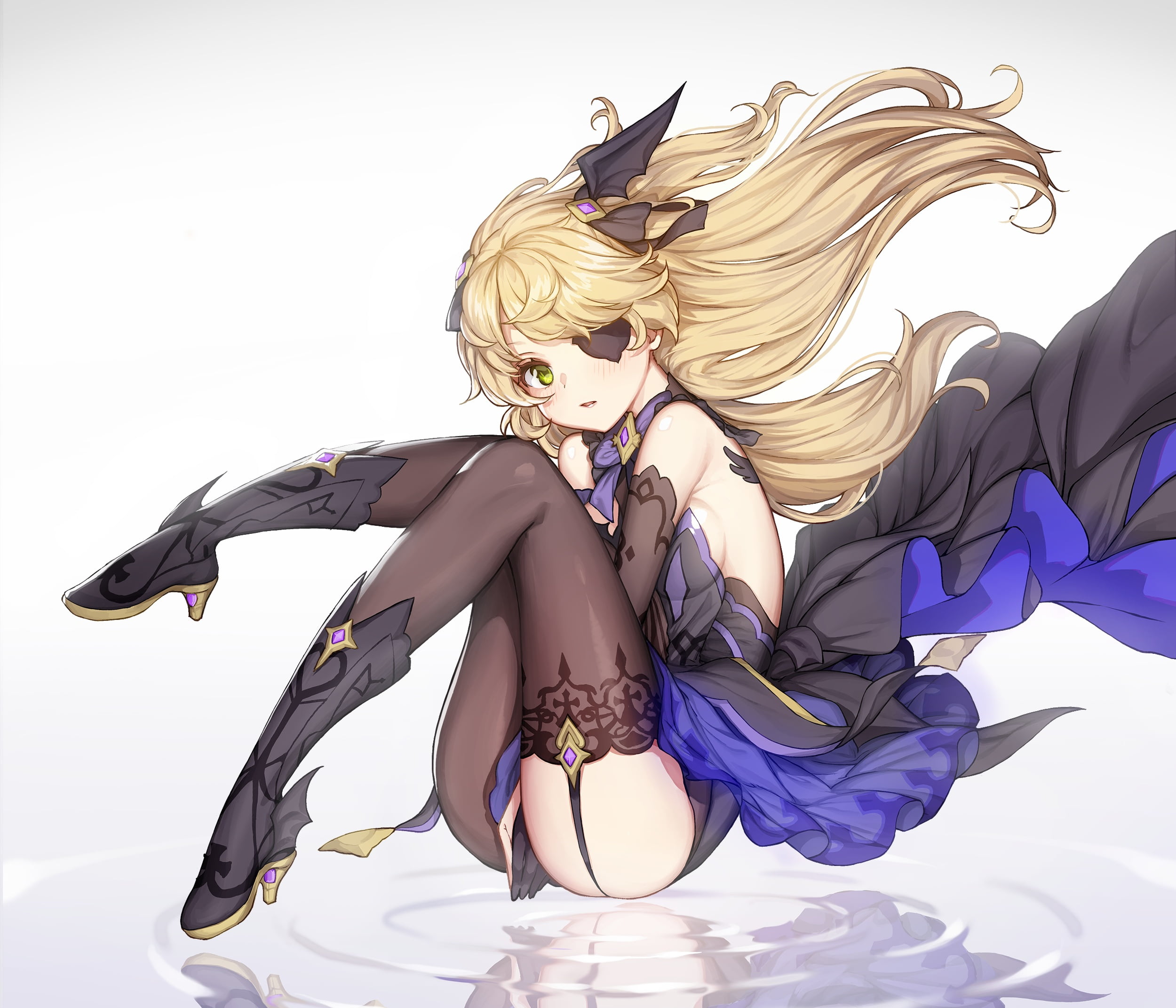 blonde, Fischl (Genshin Impact), anime girls, 1080P, stockings, Genshin Impact, thighs, HD Wallpaper