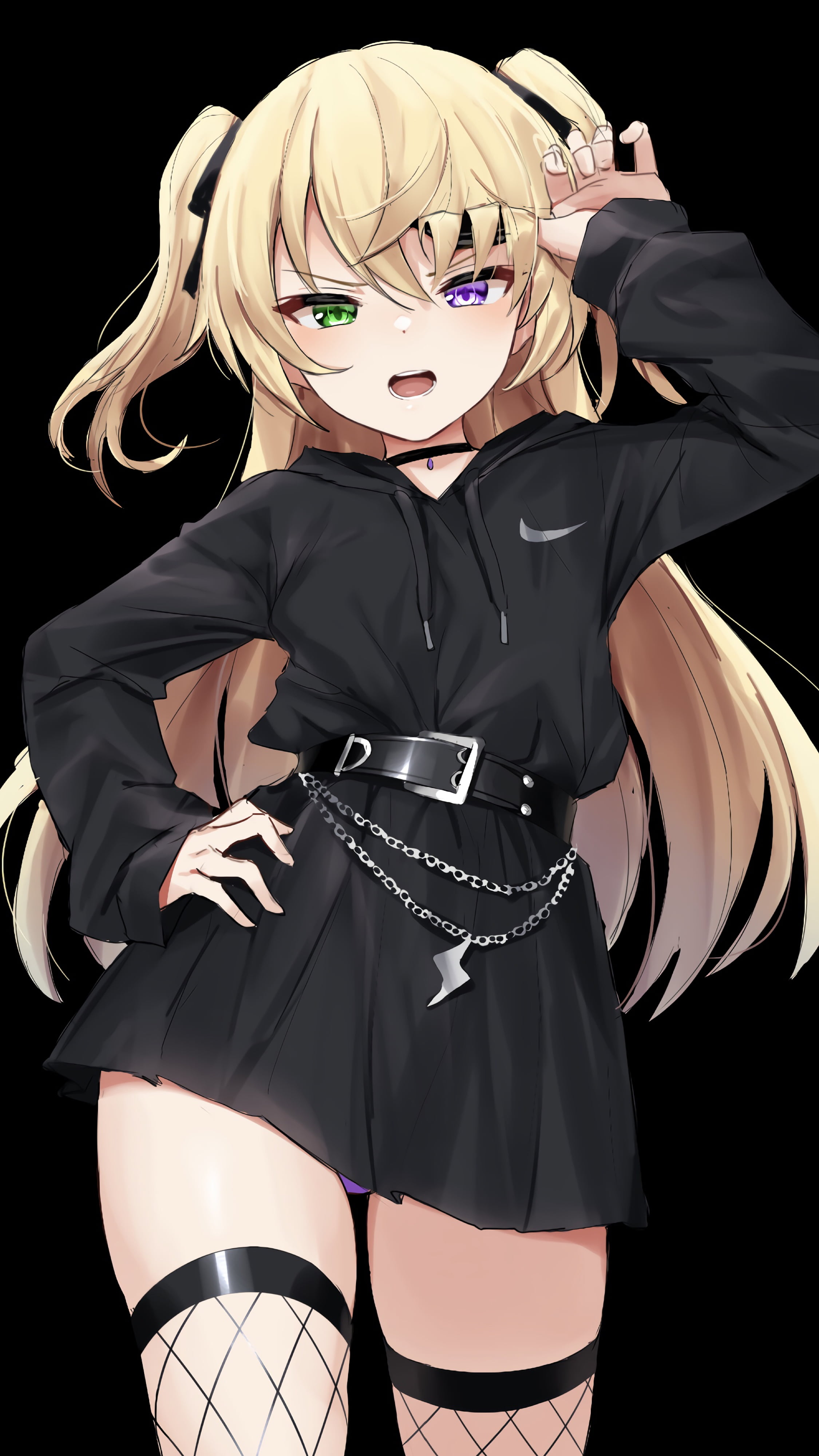 thighs, blonde, 4K, Fischl (Genshin Impact), Genshin Impact, net stockings, anime girls, Phone HD Wallpaper