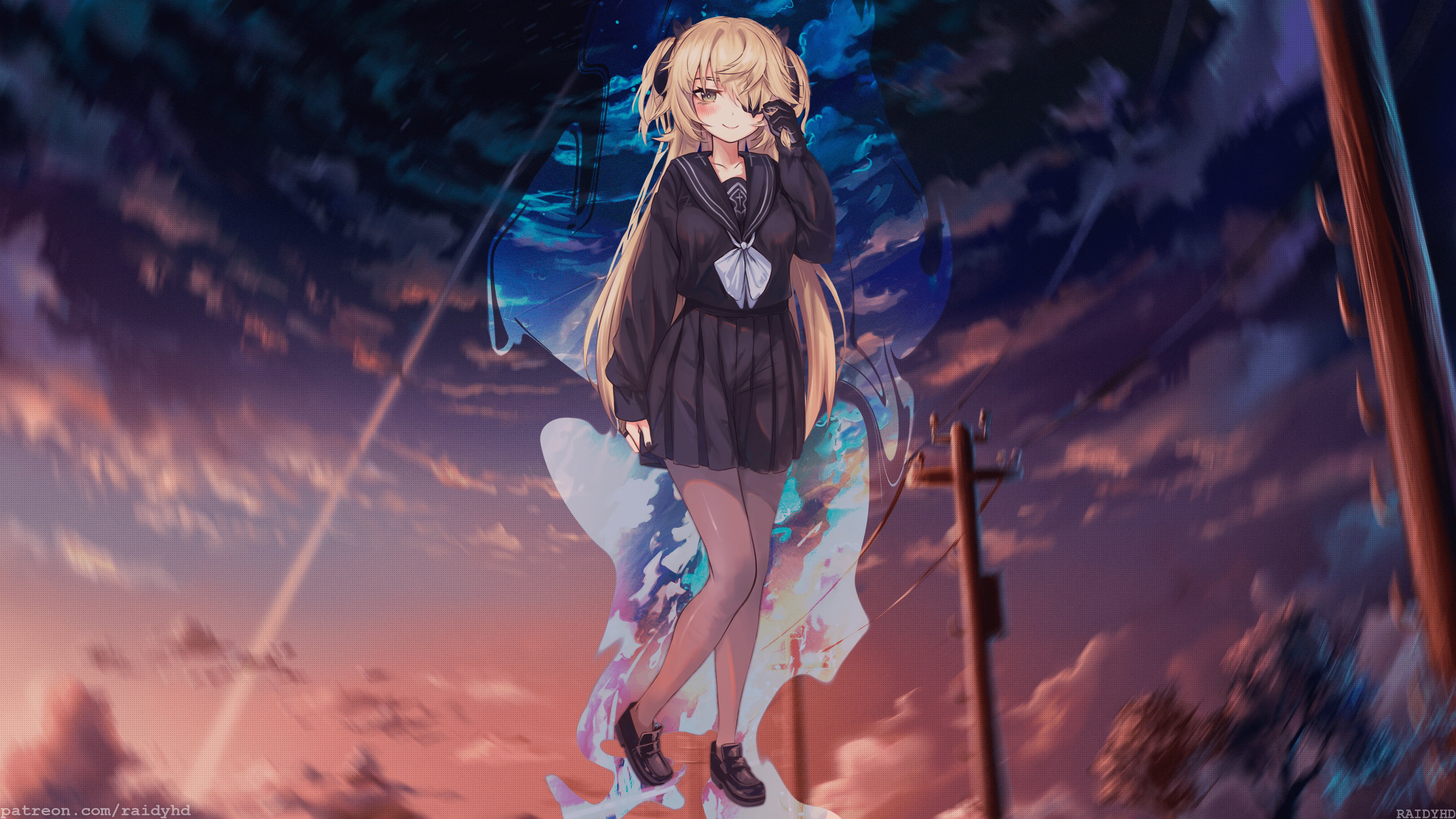 4K, anime, picture-in-picture, Genshin Impact, Genshin, anime girls, Fischl (Genshin Impact), HD Wallpaper