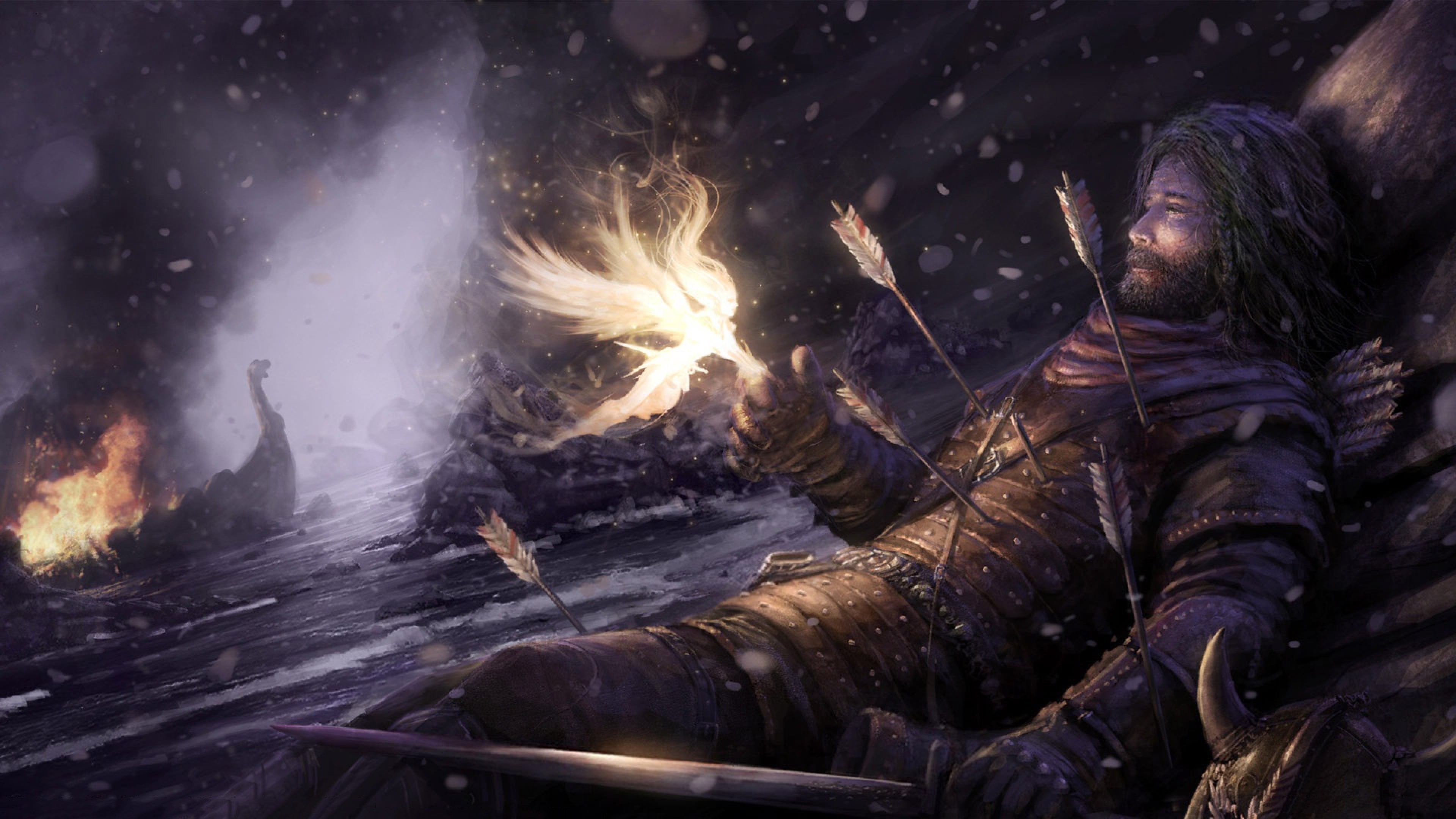 fire, real people, dead, holding, lifestyles, Vikings, heat - temperature, occupation, sword, motion, leisure activity, blurred motion, one person, arrows, HD Wallpaper