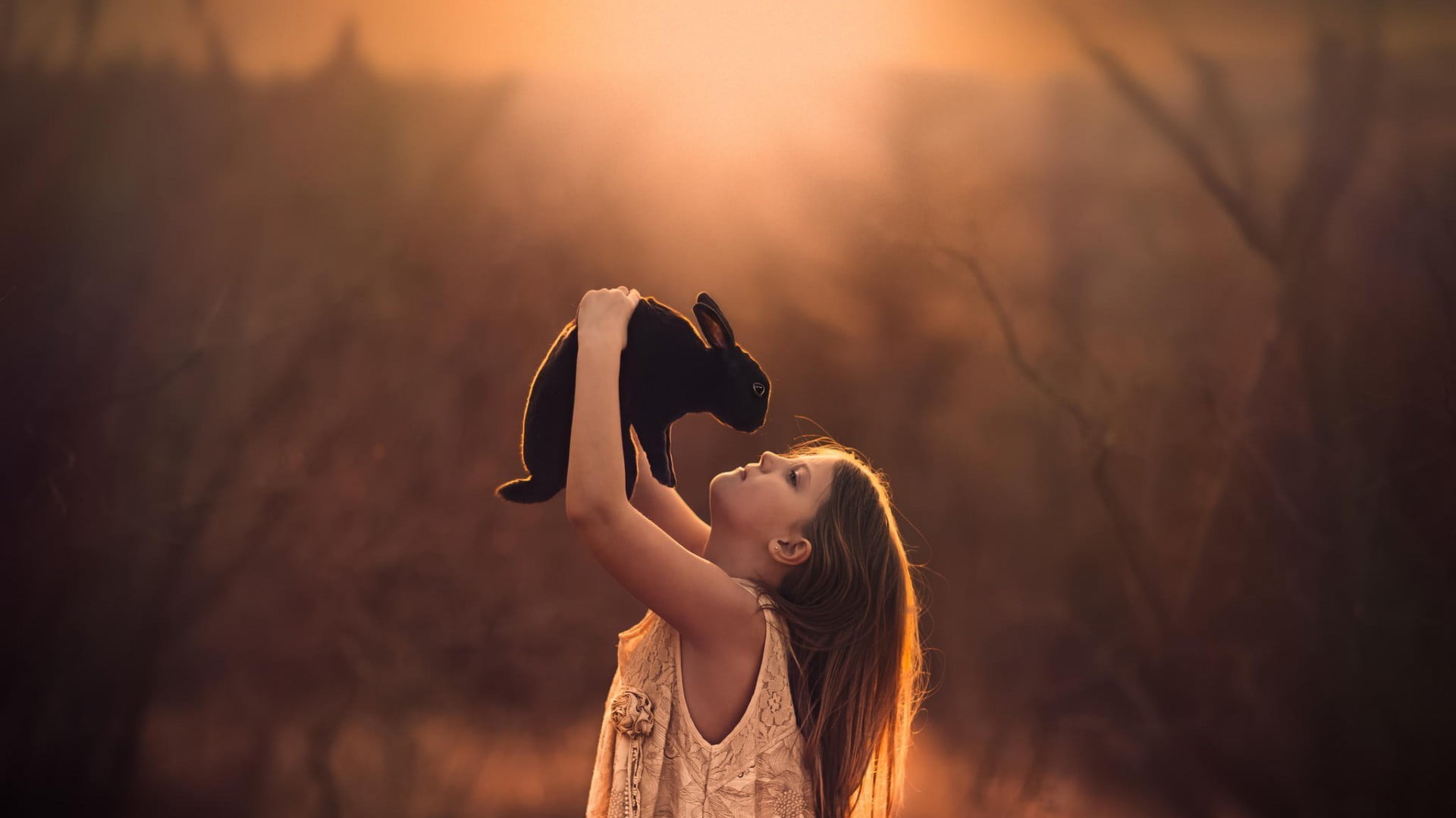 childhood, child, s, offspring, waist up, headshot, children, portrait, brown hair, Jake Olson, outdoors, women, hairstyle, standing, beige, rabbits, human arm, HD Wallpaper