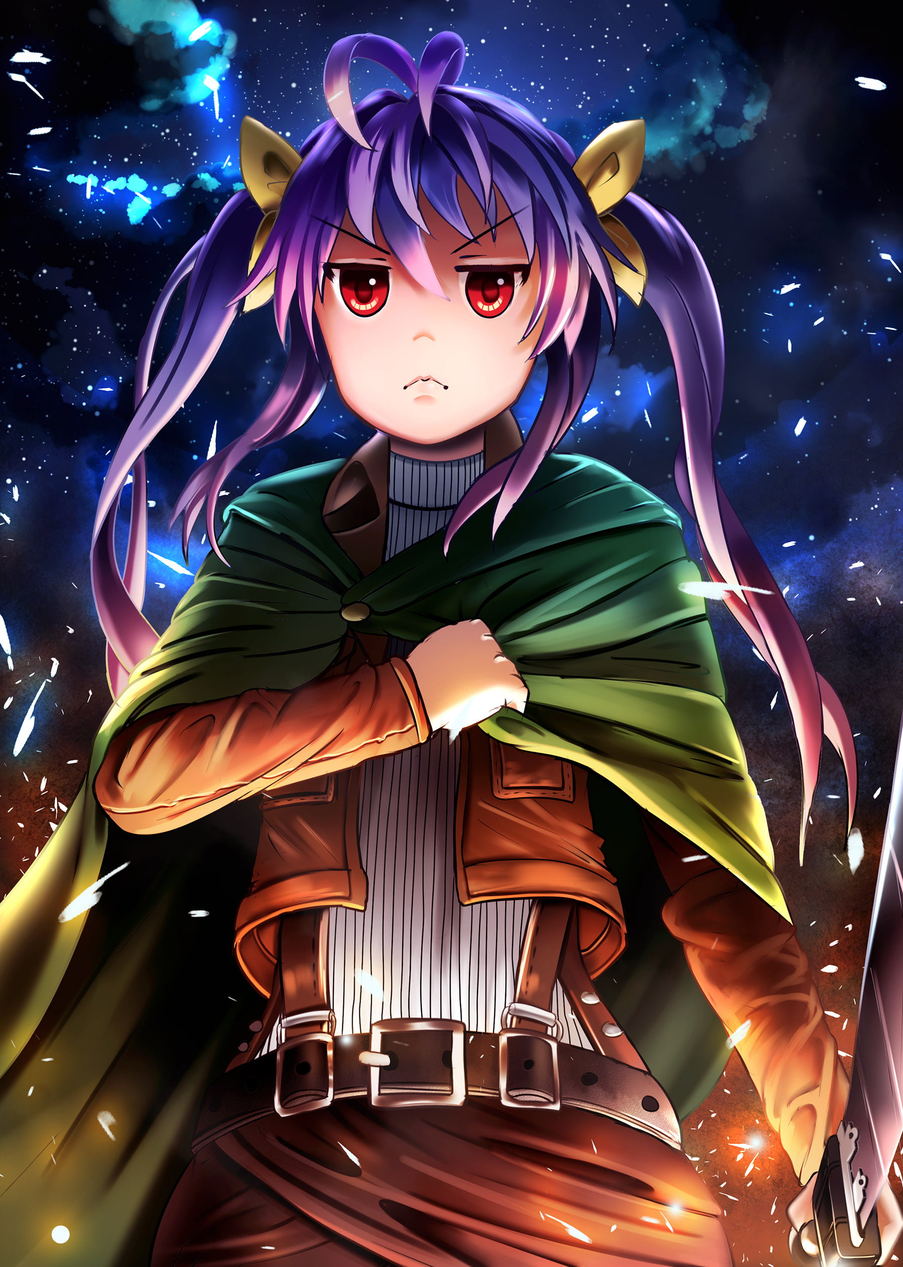Shingeki no Kyojin, representation, standing, digital composite, human representation, outdoors, Non Non Biyori, front view, star - space, one person, multi colored, Phone HD Wallpaper