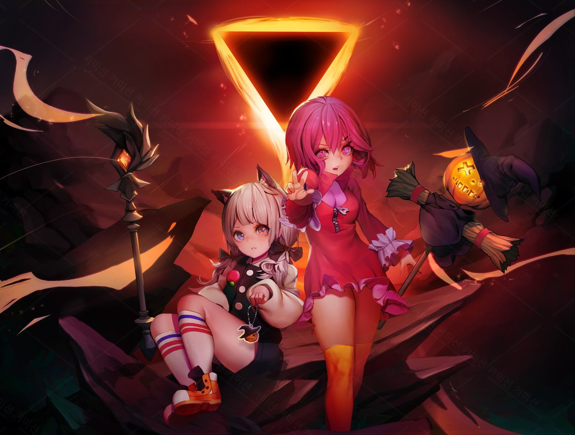 loli, witch hat, heterochromia, 1080P, witch, Halloween, HD Wallpaper