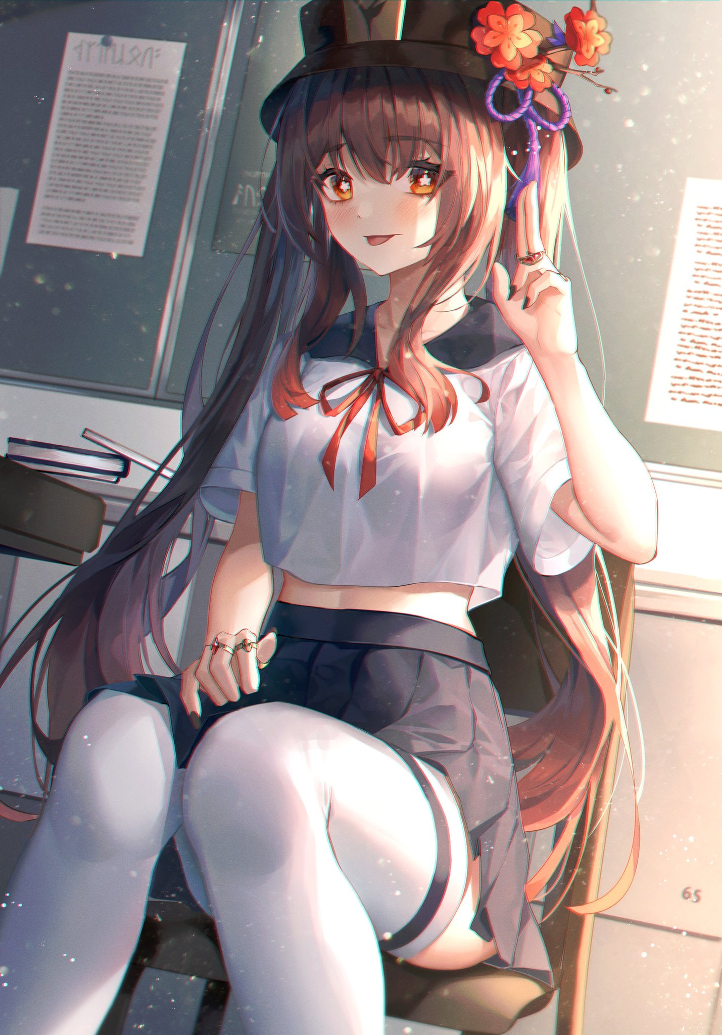 Genshin Impact, anime girls, Hutao(Genshin Impact), 1080P, school uniform, Phone HD Wallpaper
