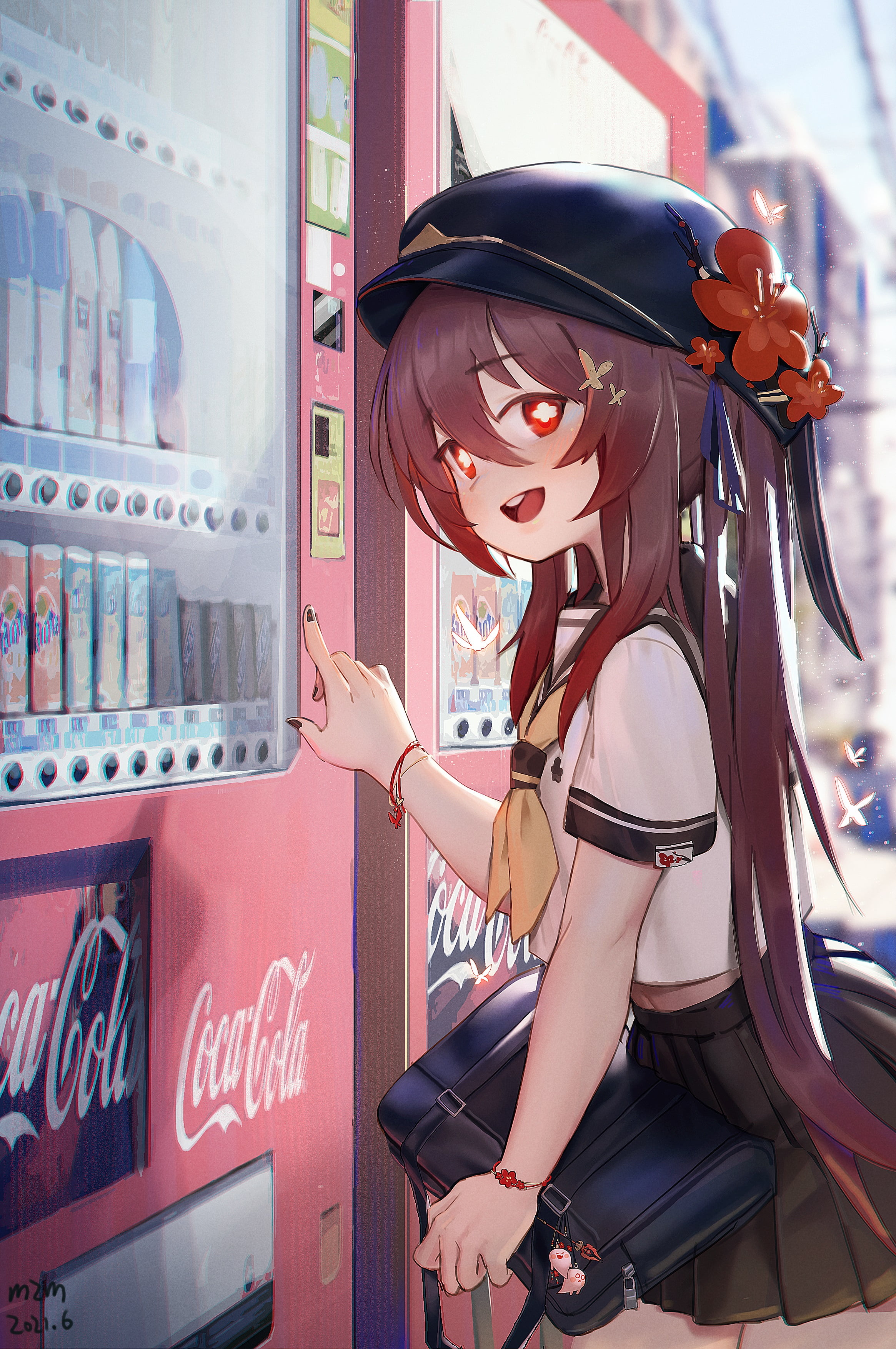 2K, school uniform, anime girls, Genshin Impact, Hutao(Genshin Impact), Phone HD Wallpaper