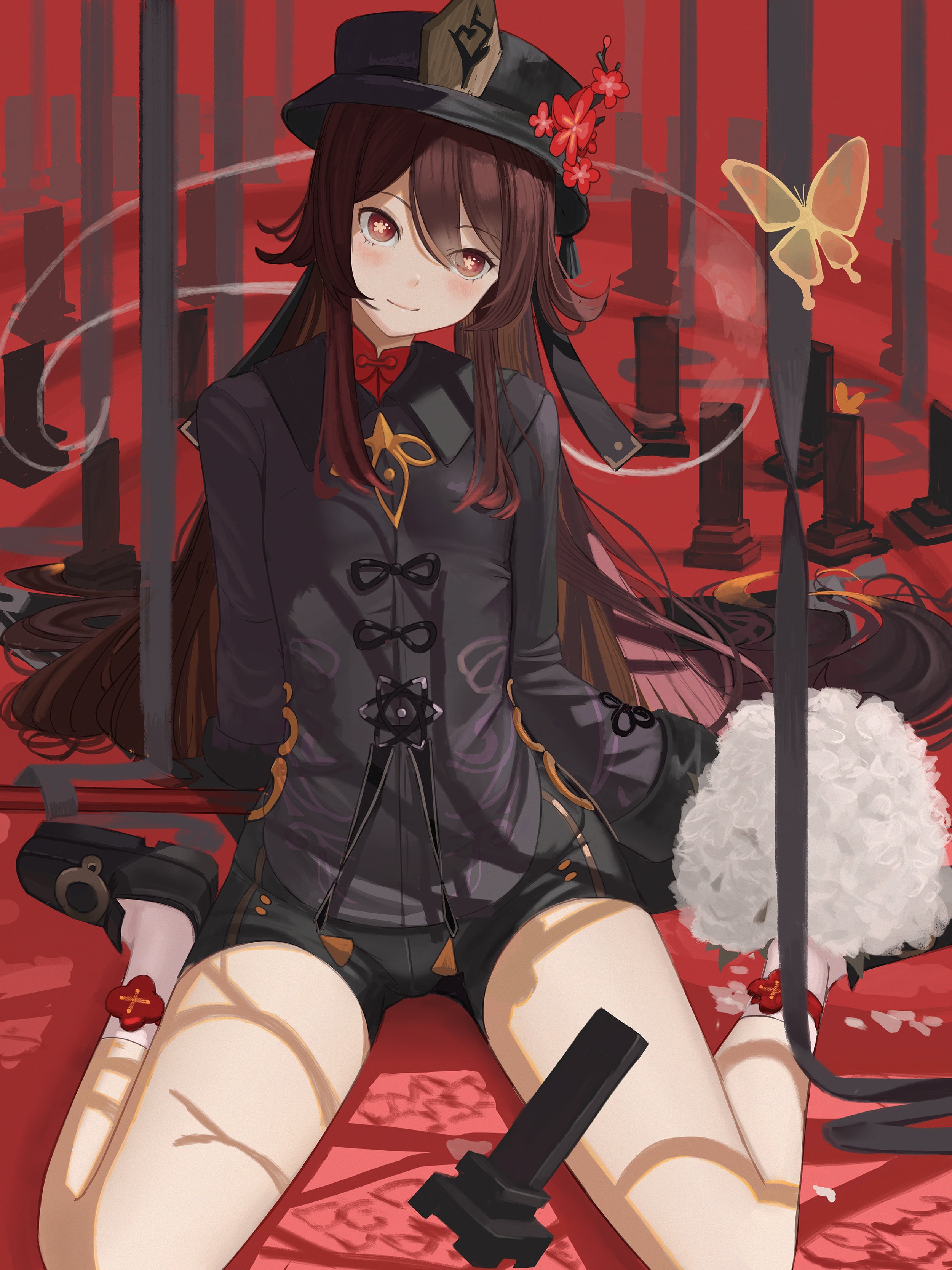 Hutao(Genshin Impact), thighs, 2K, anime girls, Genshin Impact, Phone HD Wallpaper