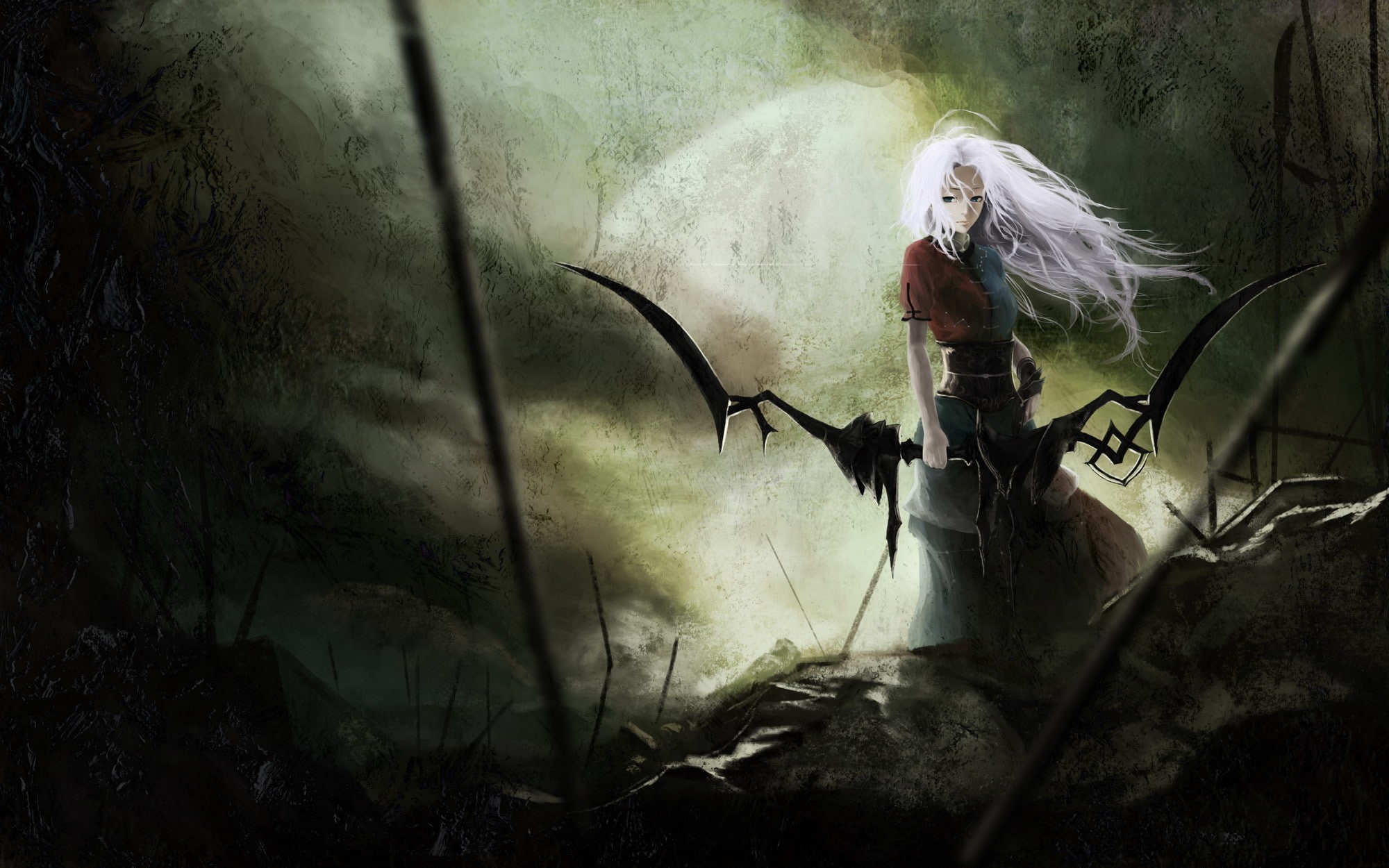 anime girls, archer, fantasy girl, fantasy art, bow, anime, white hair, 1080P, digital art, HD Wallpaper