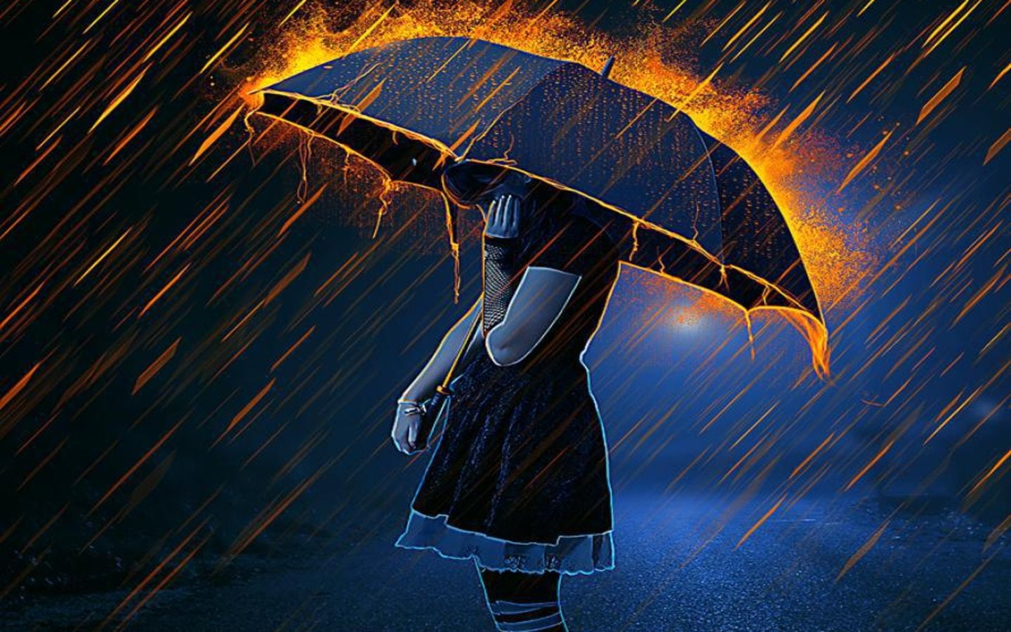 Anime, Umbrella, Women, Woman, Rain, Girl, 720P, Fire, HD Wallpaper
